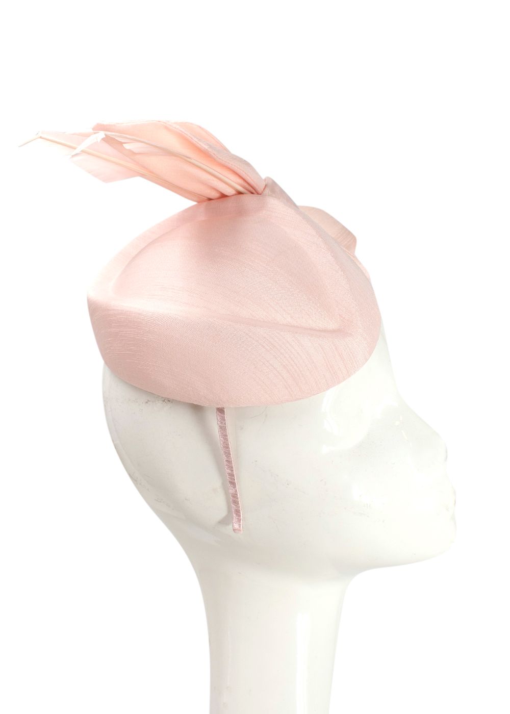 Peter Bettley Blush Pink Fascinator Hat with Feather Embellished Bow abaca