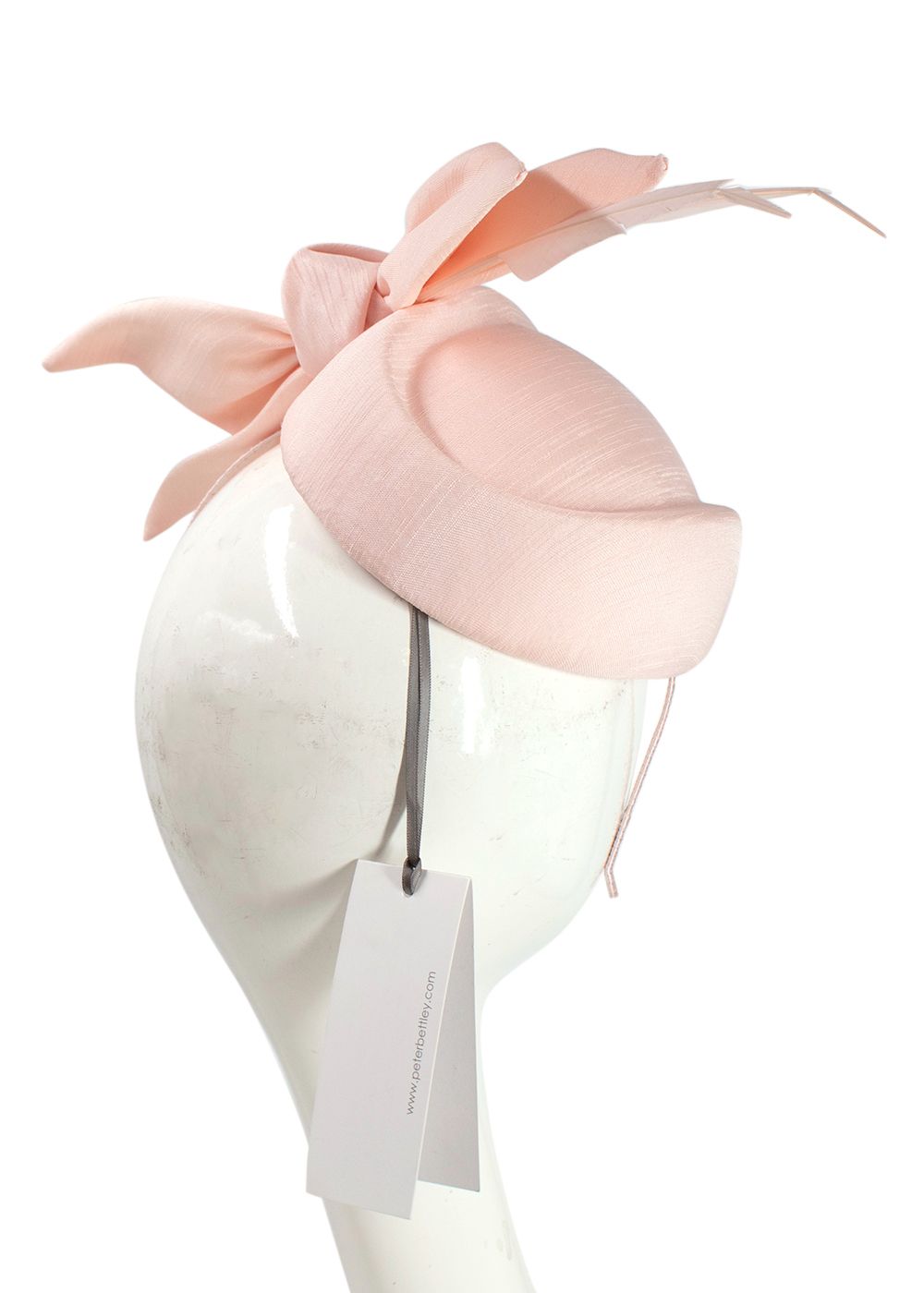 Peter Bettley Blush Pink Fascinator Hat with Feather Embellished Bow abaca