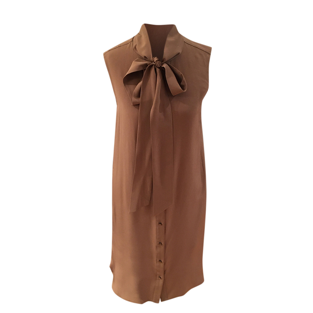 Preowned Belstaff Silk Sleeveless Pussybow Dress Size XS Beige/Nude