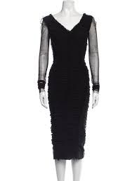 Dolce  Gabbana Black Ruched Mesh Midi Dress Size XS cotton/nylon/elastane