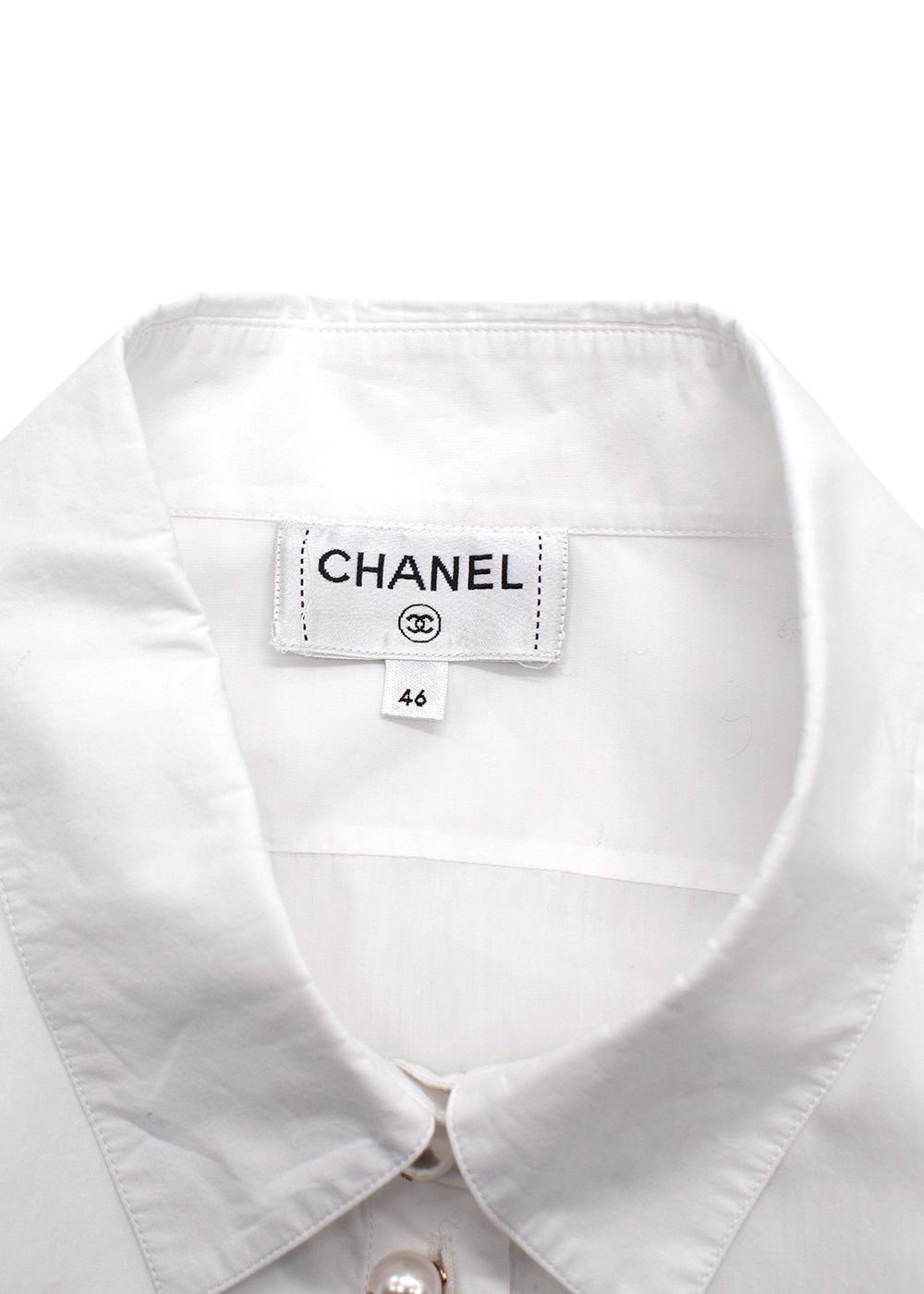 Chanel White Shirt with Faux Pearl Button Detail Size L cotton