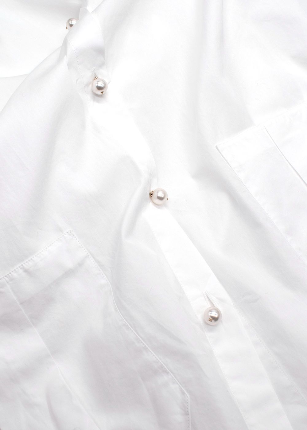 Chanel White Shirt with Faux Pearl Button Detail Size L cotton