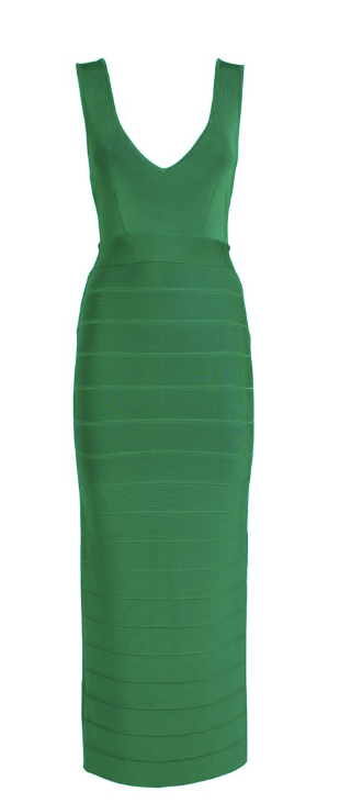 Herve Leger Green Bandage Midi Dress Size M rayon/nylon/spandex