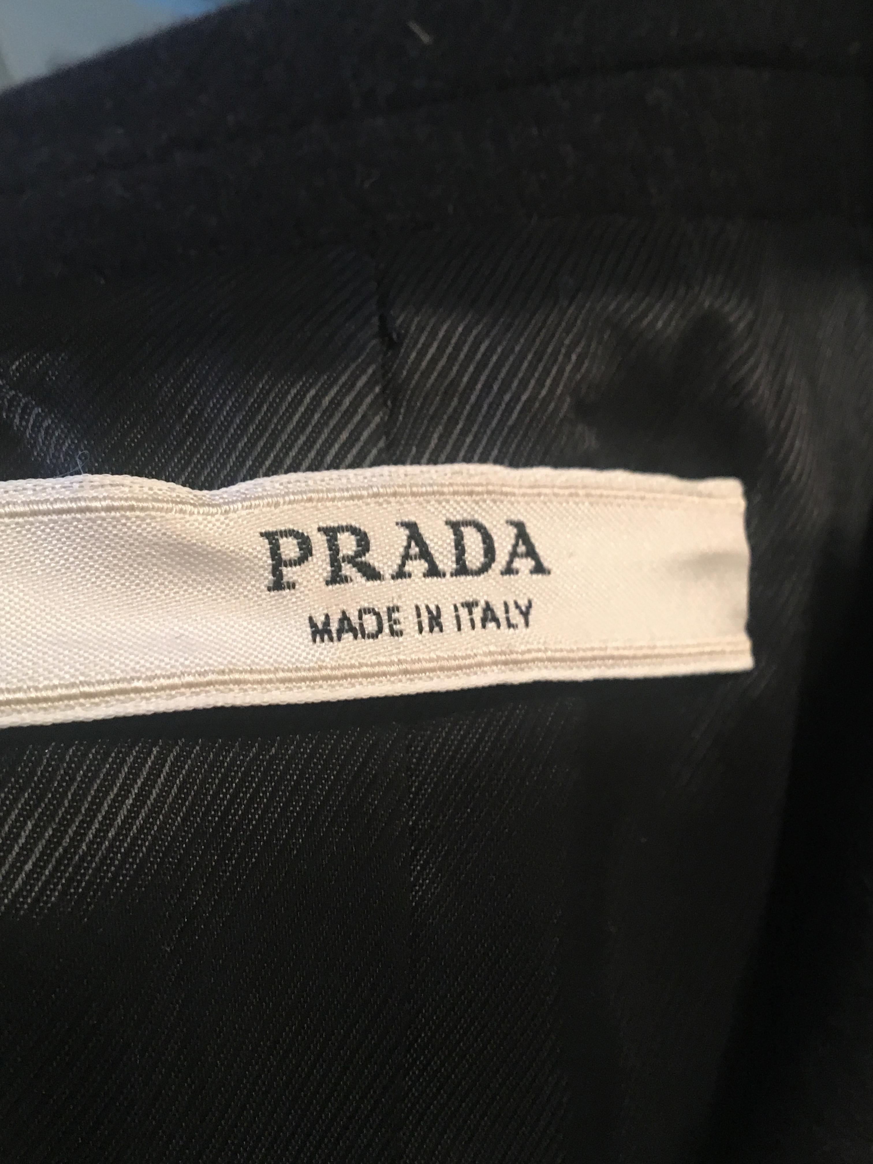 Preowned Prada black wool coat with fox fur trim Size XS