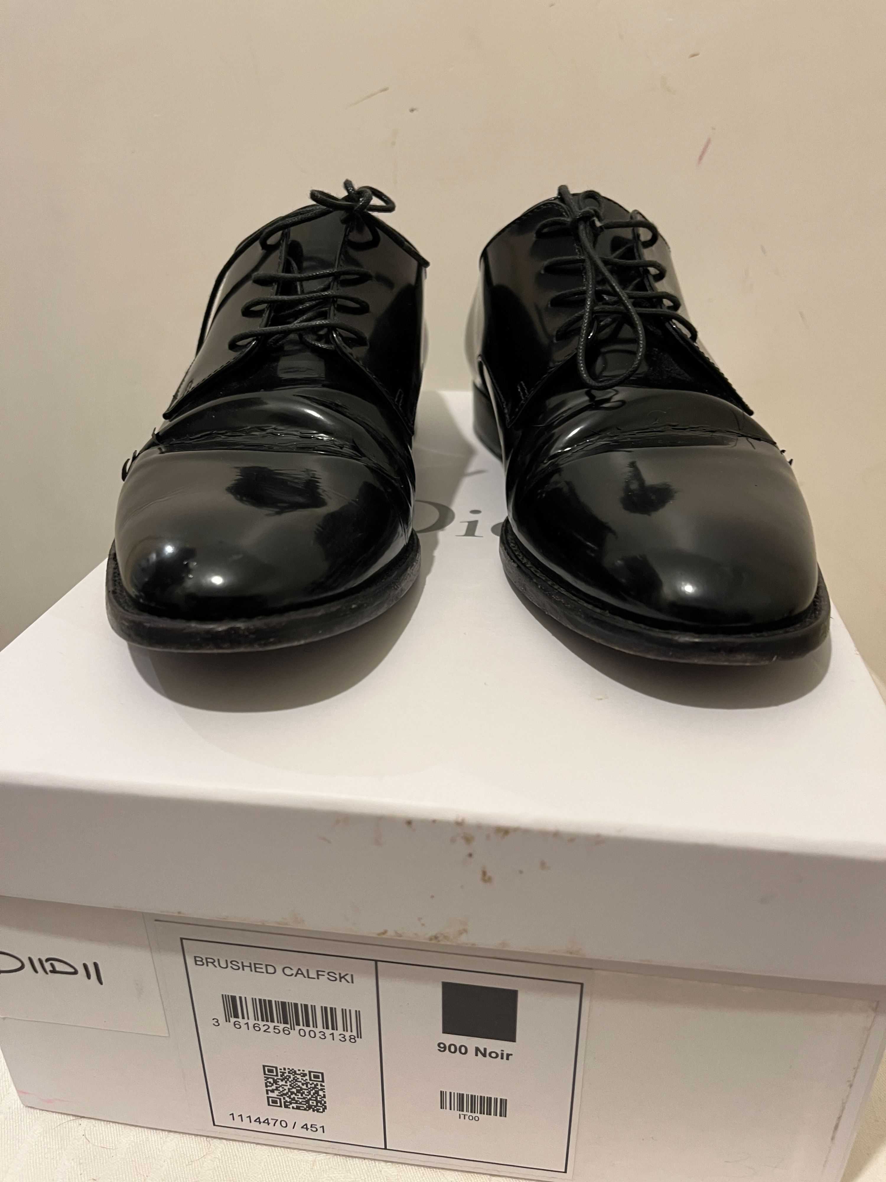 Preowned Dior Brushed Calfskin Black Derby Shoes Size 37 leather