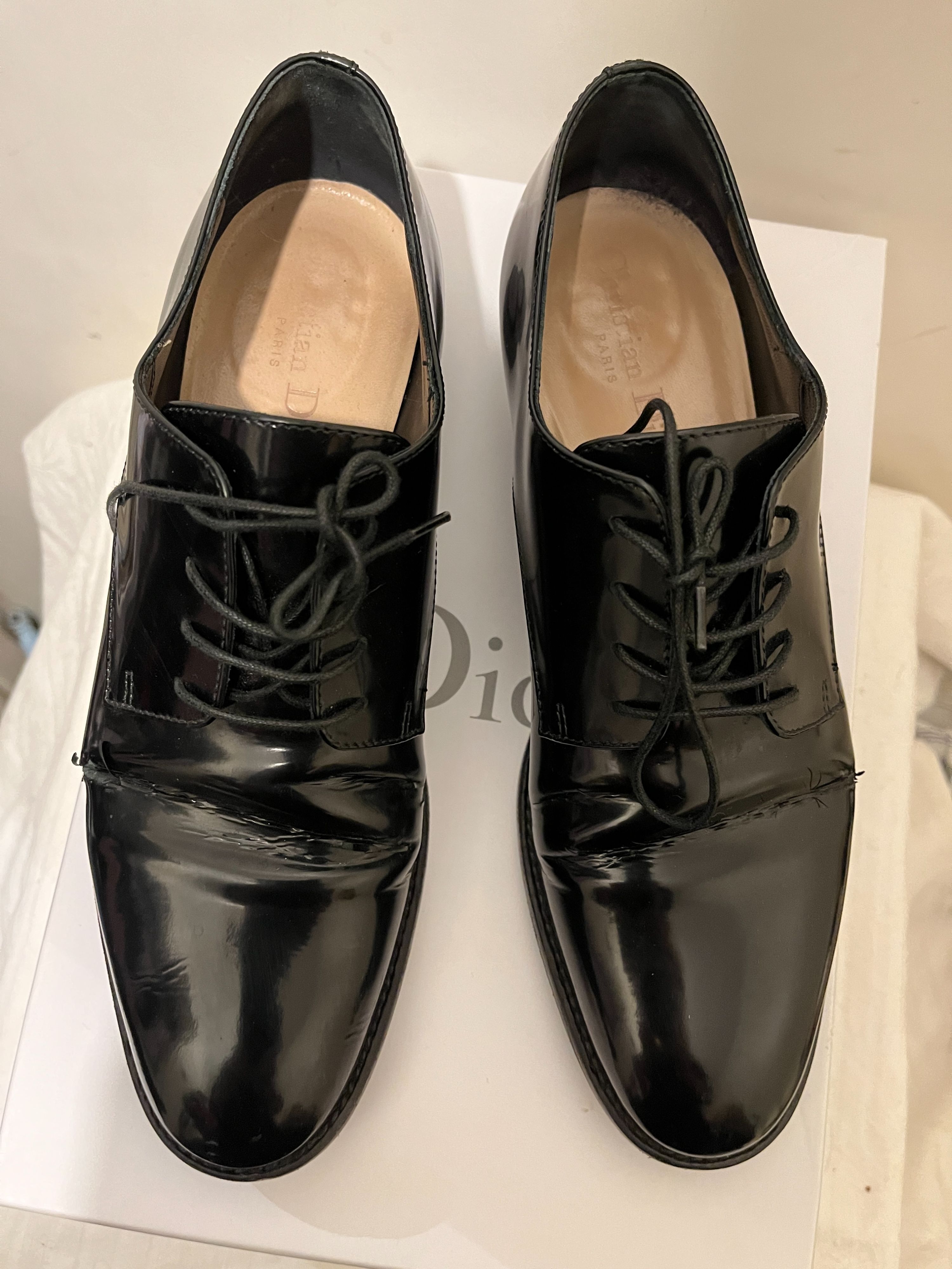 Preowned Dior Brushed Calfskin Black Derby Shoes Size 37 leather