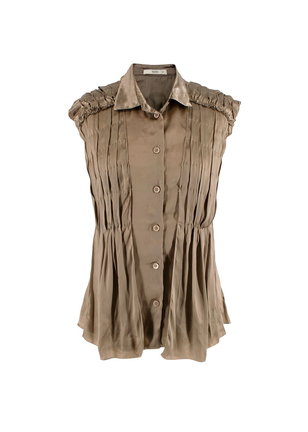 Preowned Prada Pleated Silk Sleeveless Top Size XXS Brown