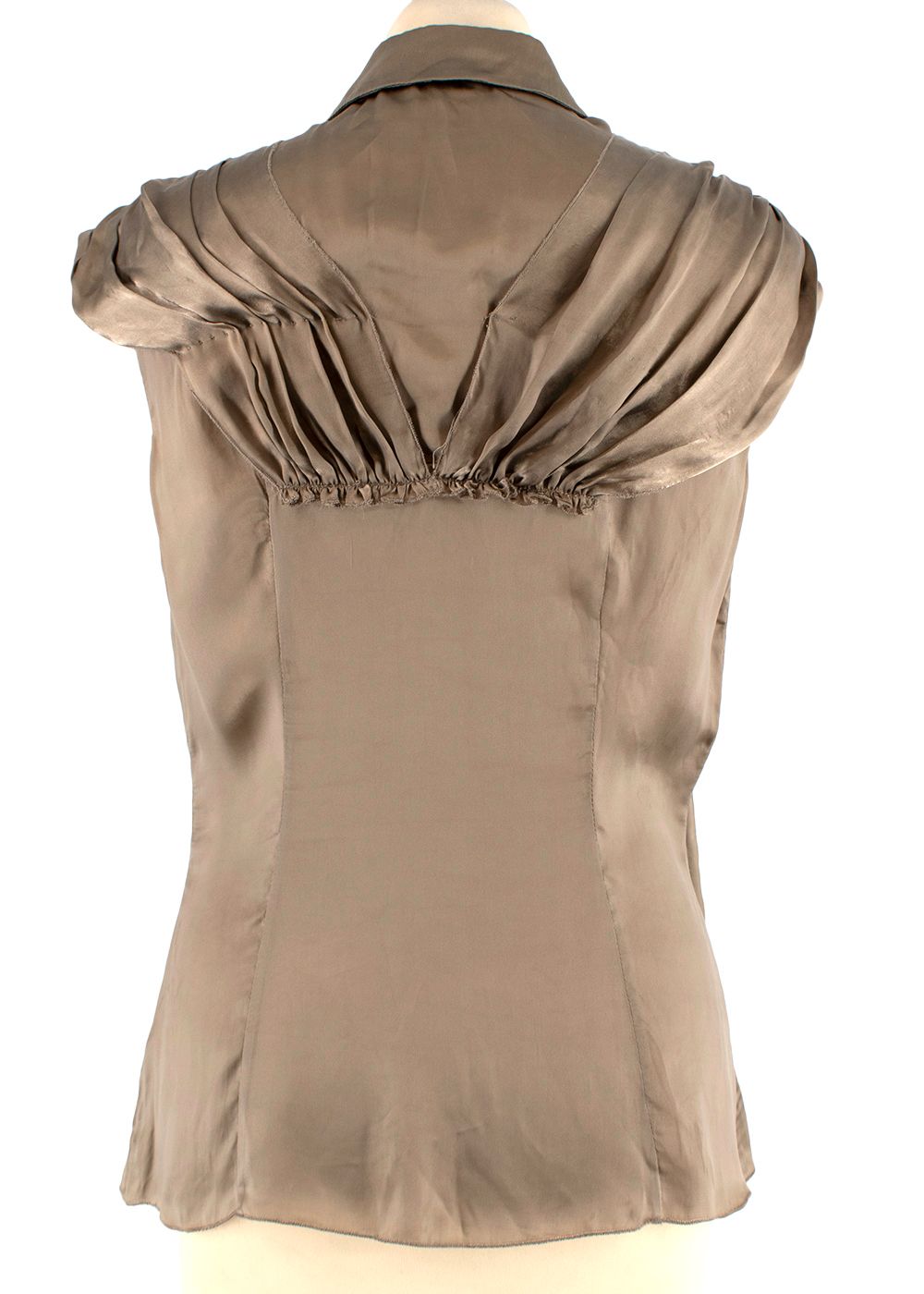 Preowned Prada Pleated Silk Sleeveless Top Size XXS Brown