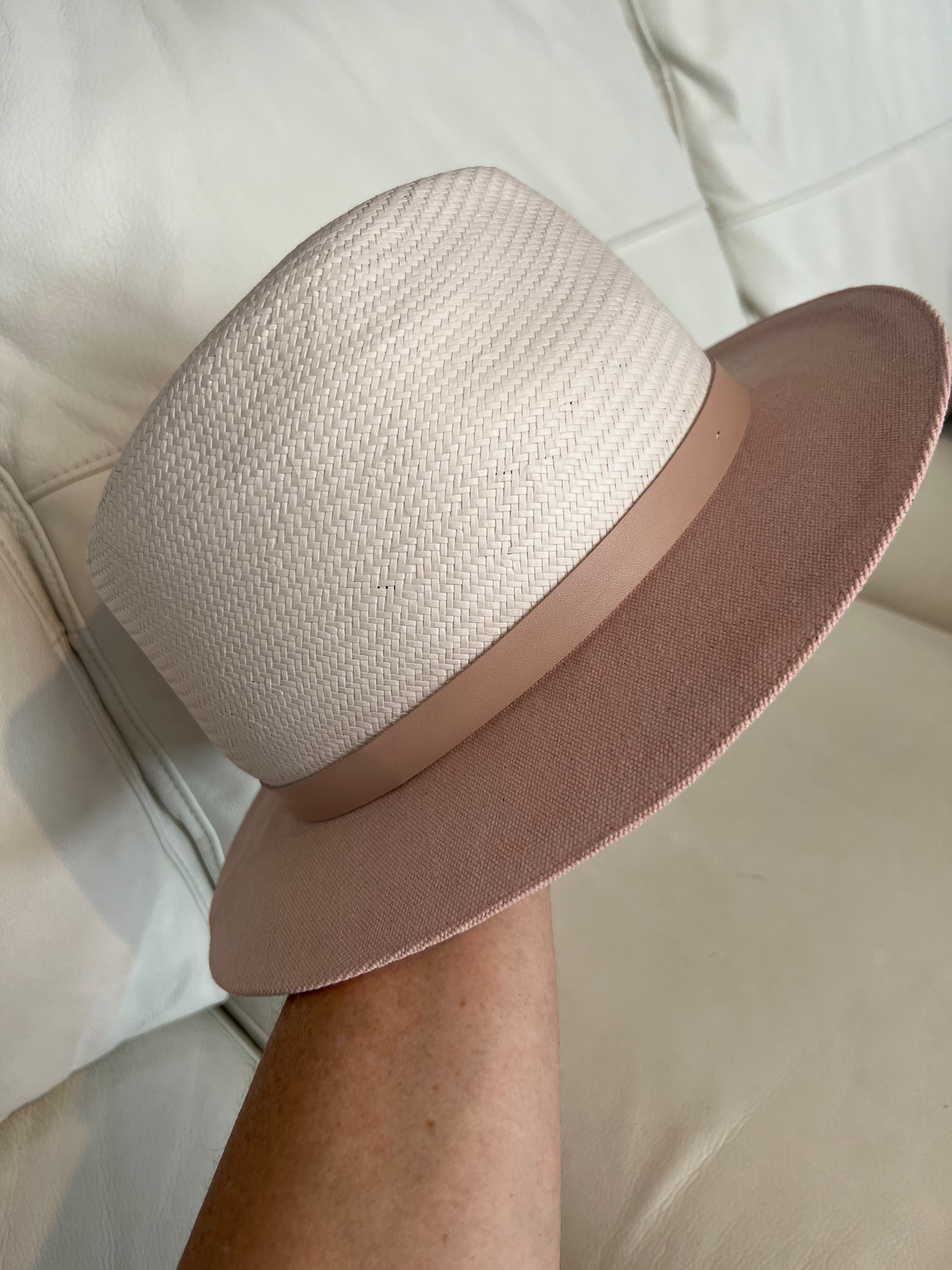 Rag and Bone Raffia  pink cotton Playa straw hat Size L Natural soft pink/blush