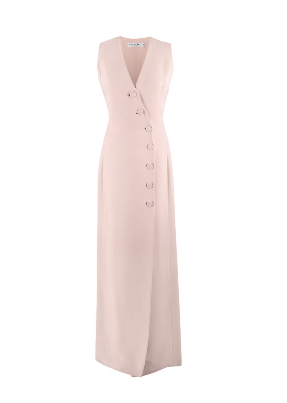 Preowned Dior Blush Pink Asymmetric Button Silk Maxi Dress Size XS