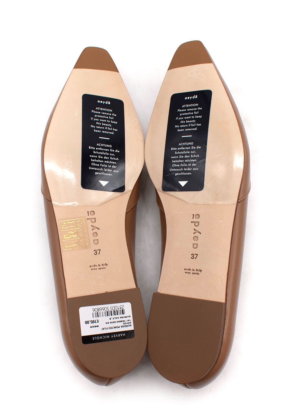 Aeyde Tan Leather Pointed Flats Size 37