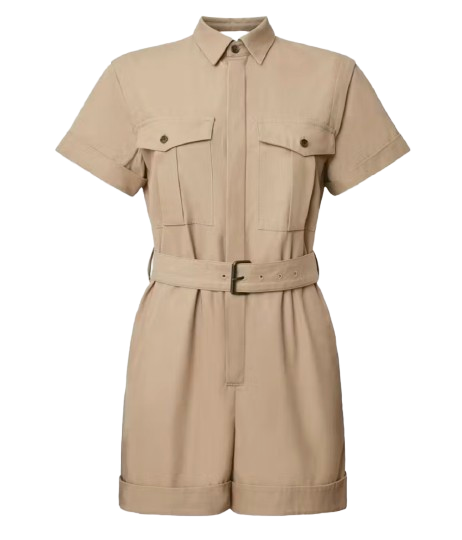 Preowned Frame Belted Utility Playsuit Size S Khaki Tan cotton/polyester/viscose