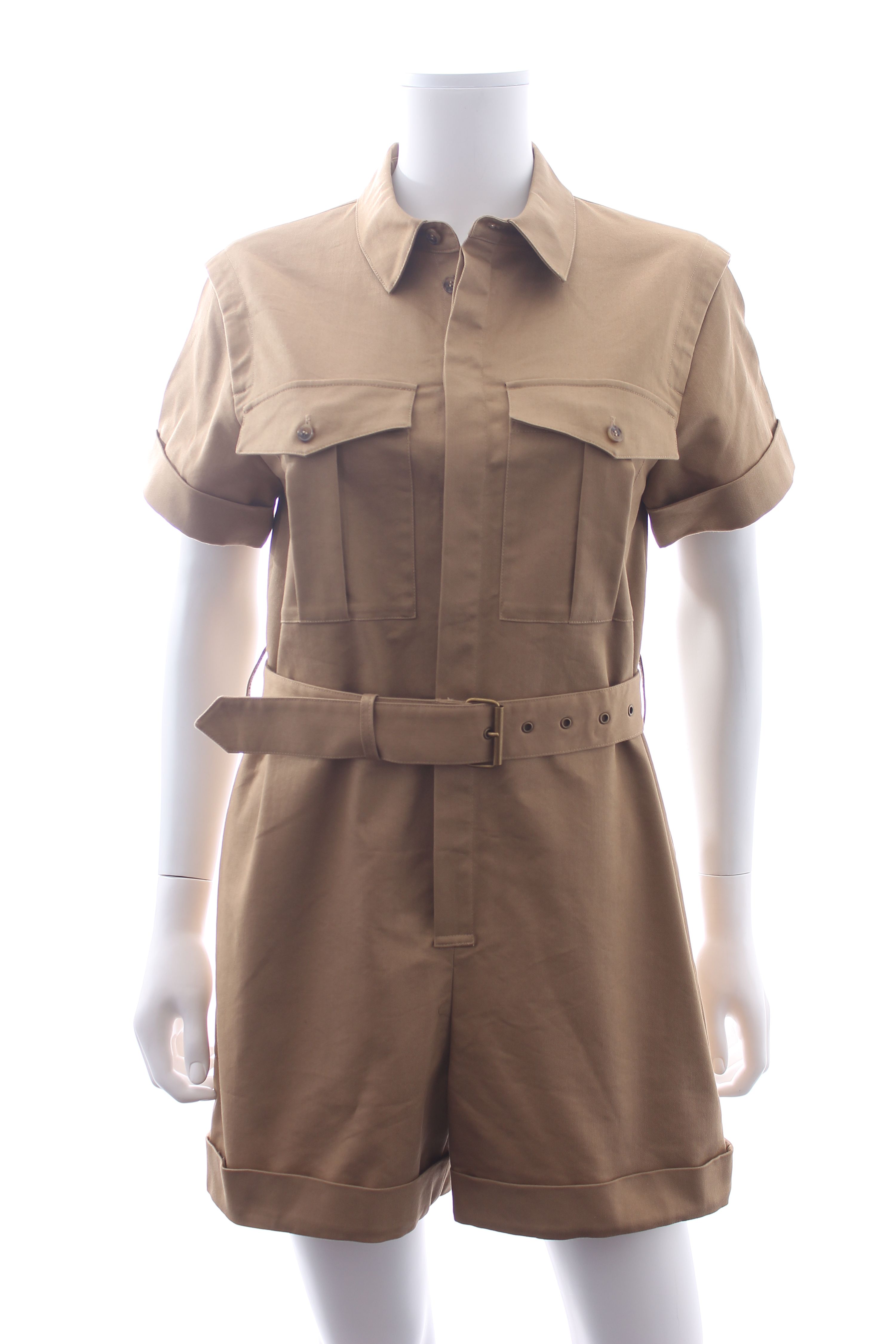 Preowned Frame Belted Utility Playsuit Size S Khaki Tan cotton/polyester/viscose