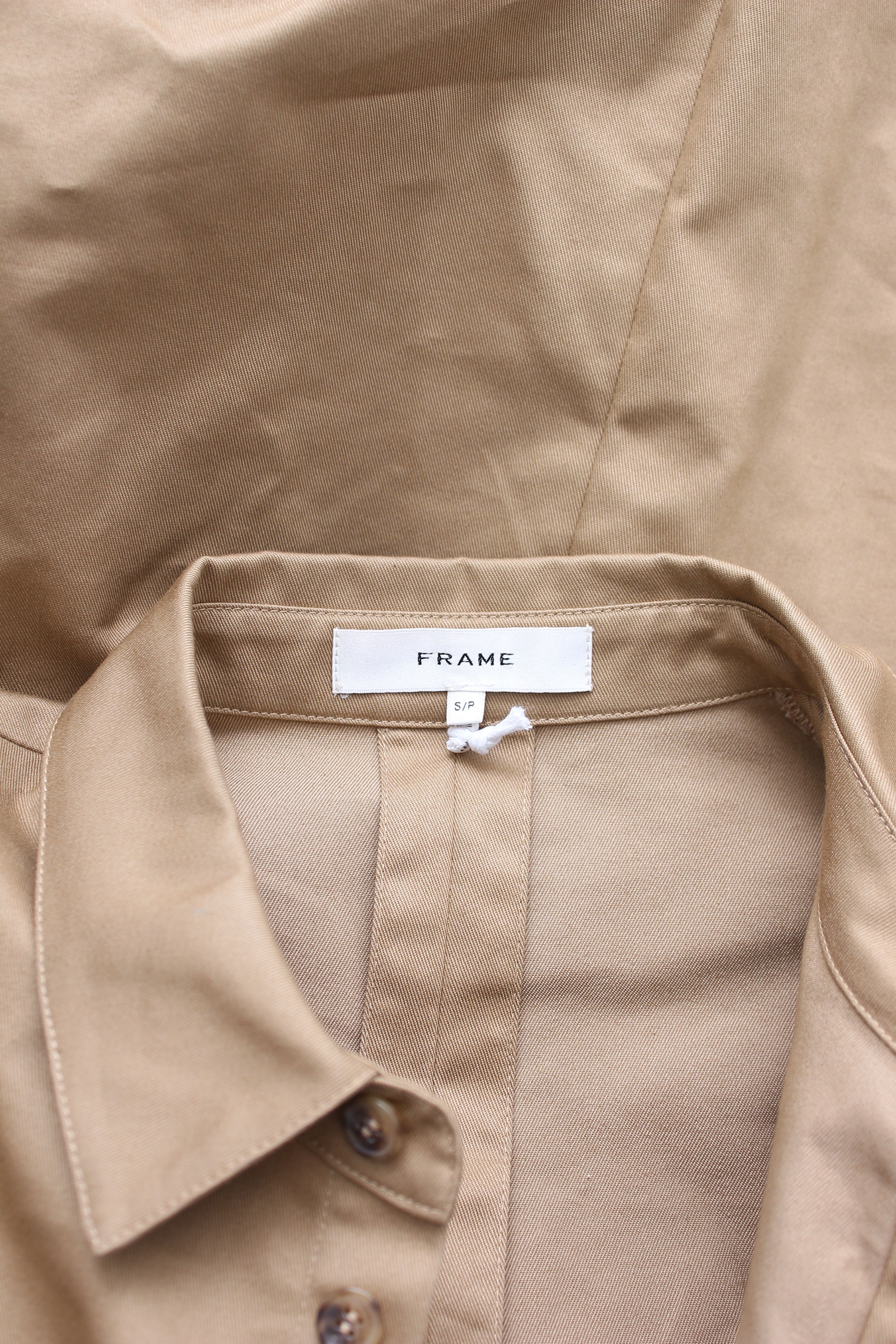 Preowned Frame Belted Utility Playsuit Size S Khaki Tan cotton/polyester/viscose