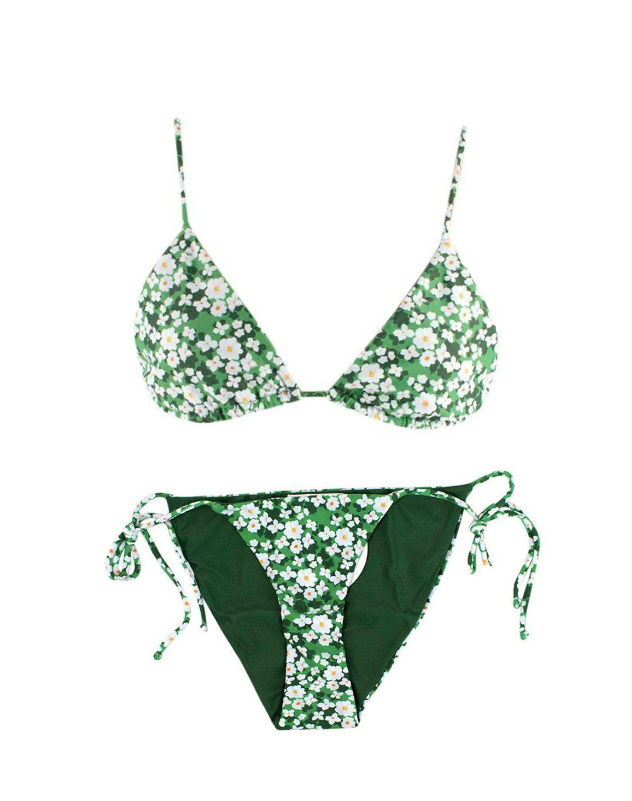 Borgo De Nor green Floral Triangle Pallas Bikini Set Size L Green, White polyester