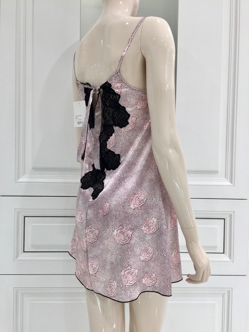 Cotton Club Couture Rose Satin  Leavers Lace Chemise Size S Pink