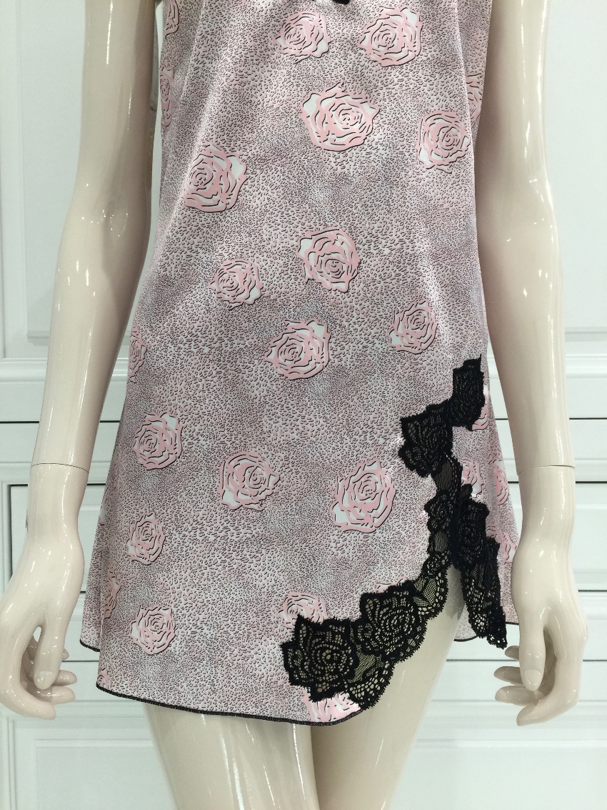 Cotton Club Couture Rose Satin  Leavers Lace Chemise Size S Pink