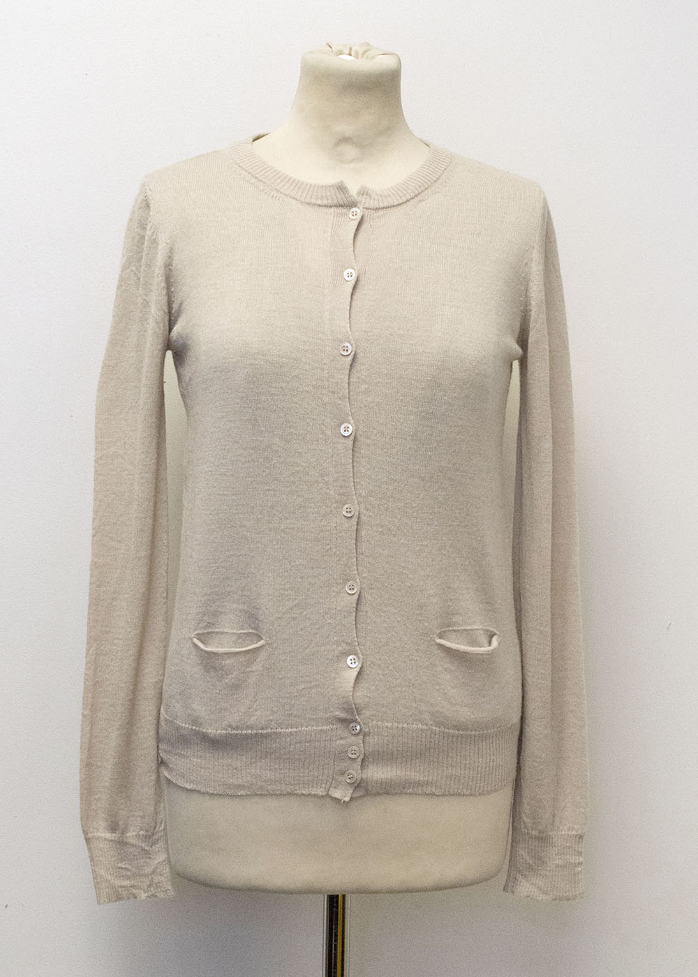 Preowned Patrizia Pepe Beige Cardigan with sewn in cami Size S Beige/Nude silk