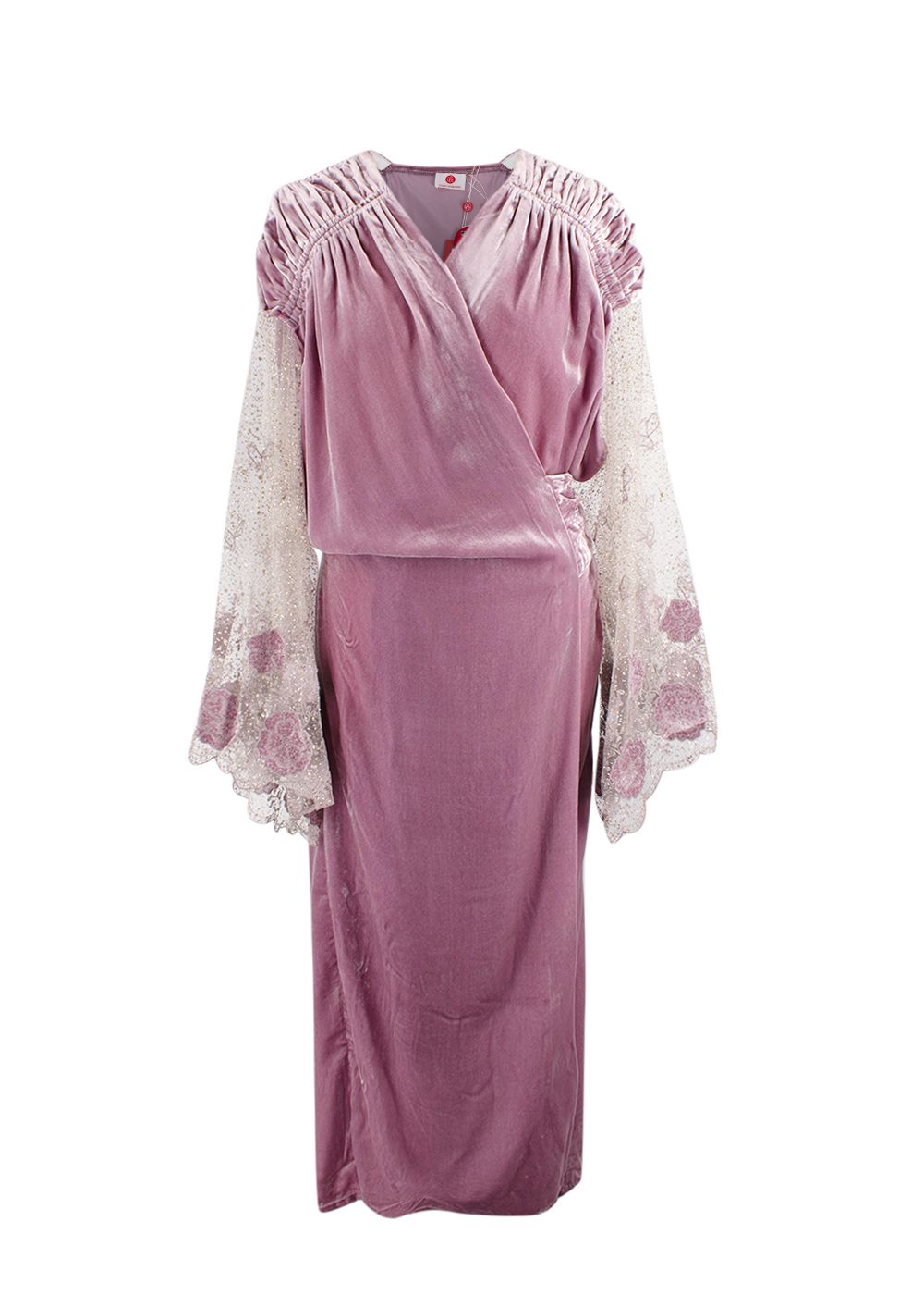 Elegant Embroidery Pink Velvet Wrap Kaftan polyester