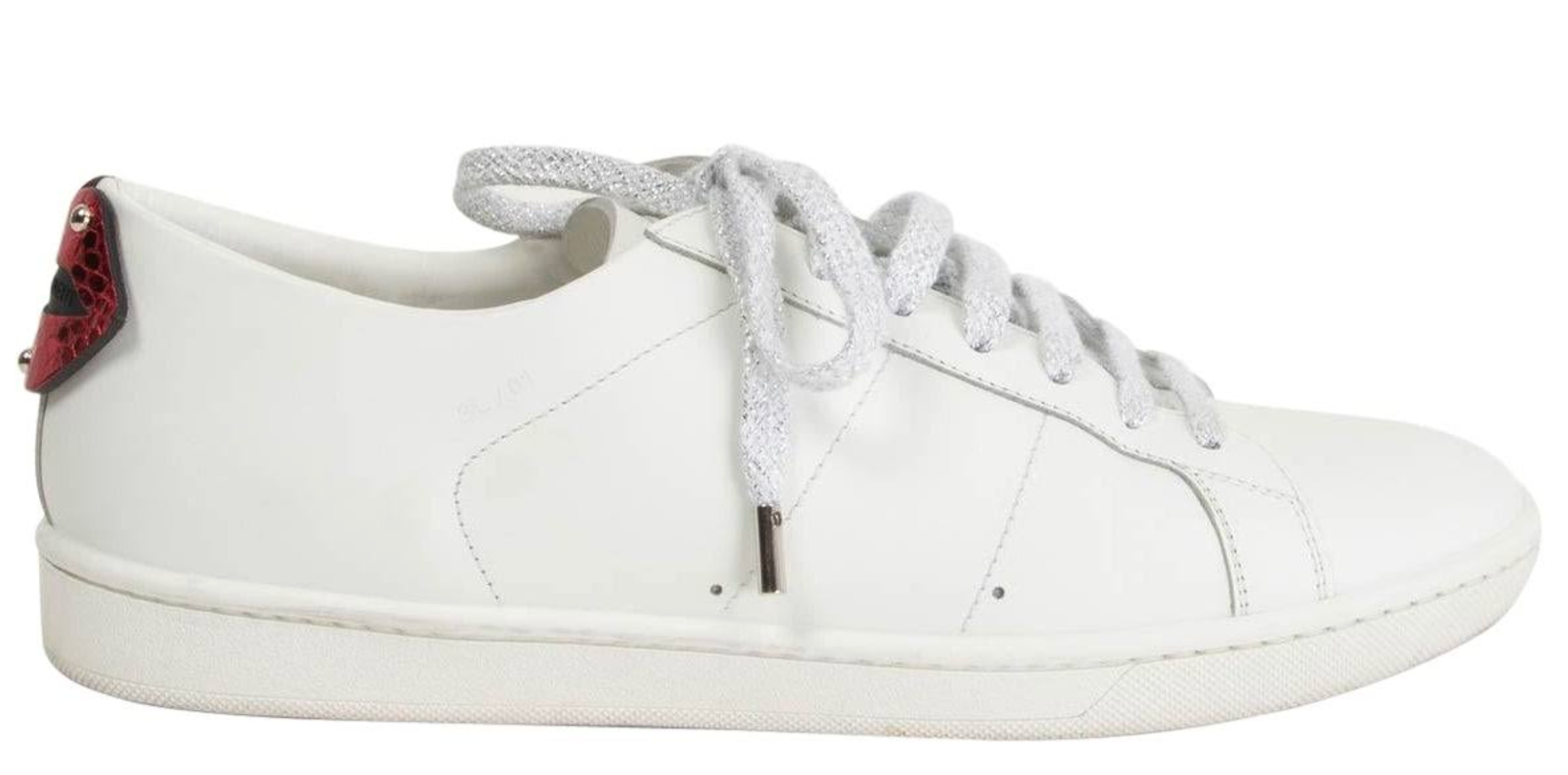 Preowned Saint Laurent Lips Classic Court White Leather Sneakers Size 41