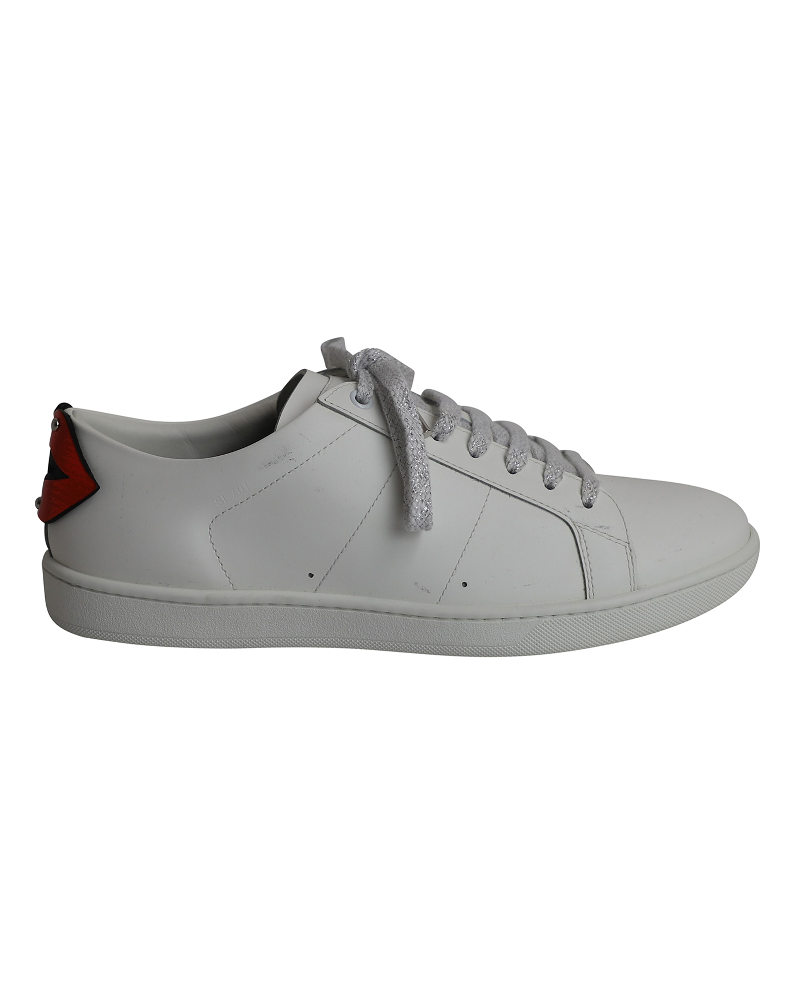 Preowned Saint Laurent Lips Classic Court White Leather Sneakers Size 41