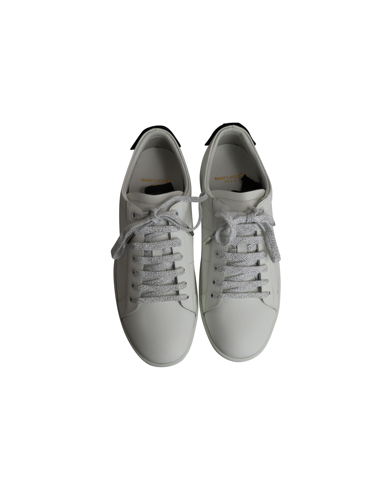 Preowned Saint Laurent Lips Classic Court White Leather Sneakers Size 41