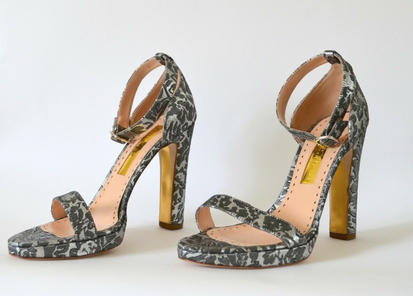 Rupert Sanderson Grey cotton and leather Preciosa sandals Size 39 Silver