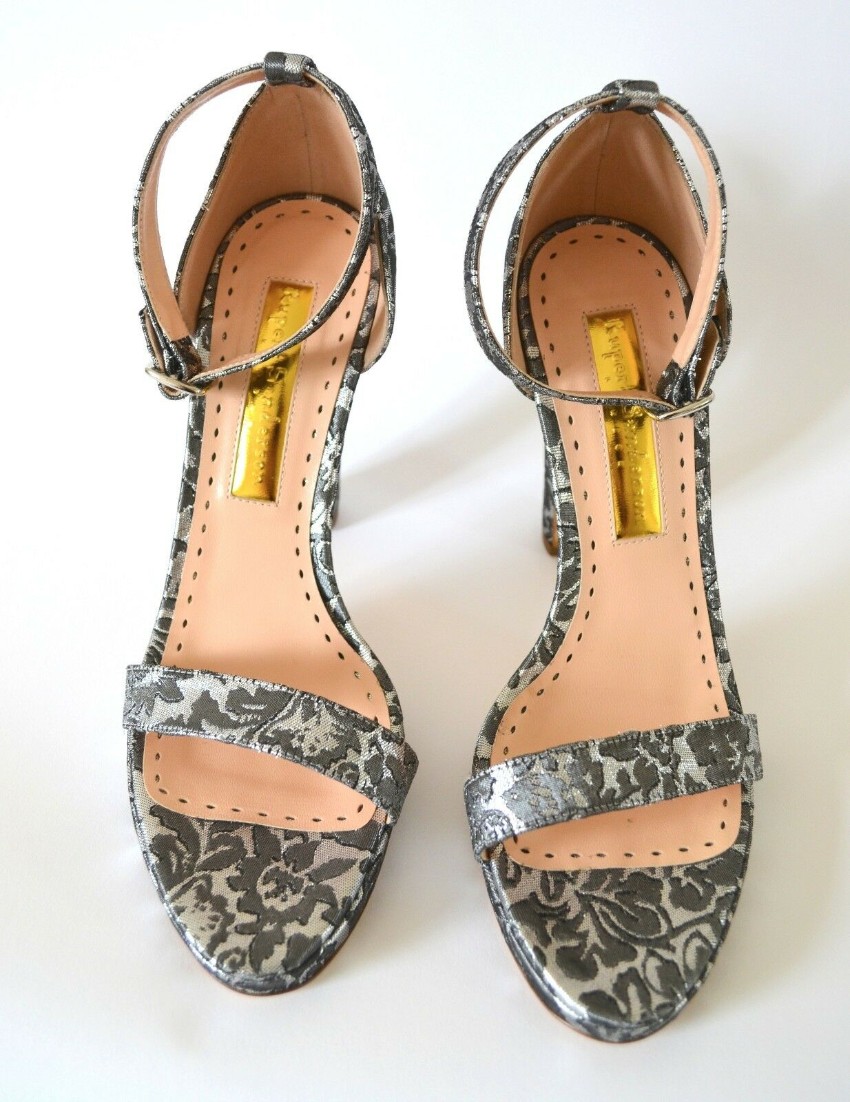 Rupert Sanderson Grey cotton and leather Preciosa sandals Size 39 Silver