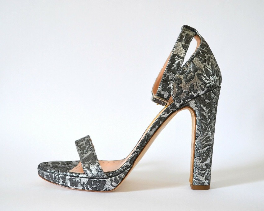 Rupert Sanderson Grey cotton and leather Preciosa sandals Size 39 Silver