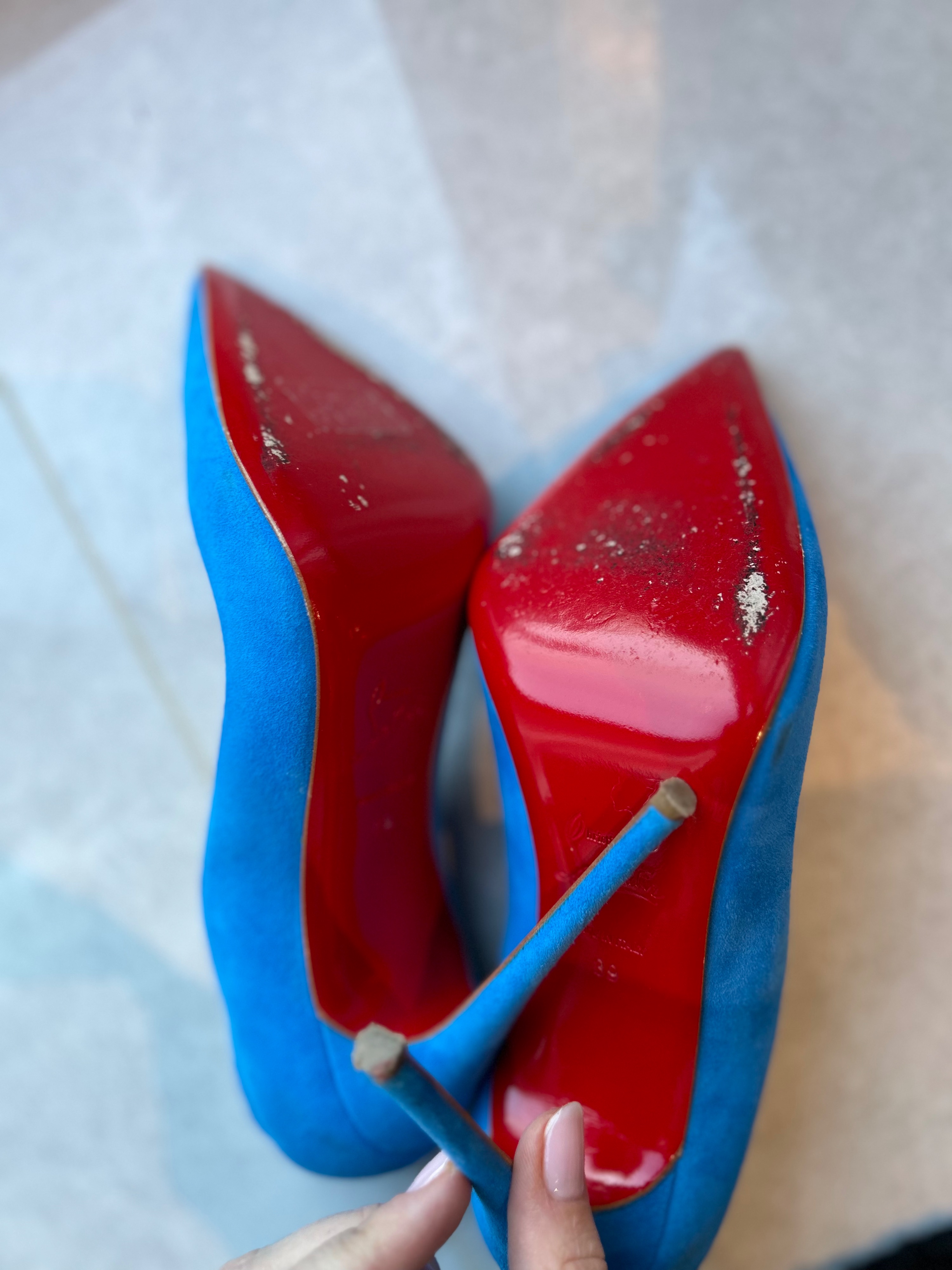 Preowned Christian Louboutin Blue Suede So Kate 120 Size 39