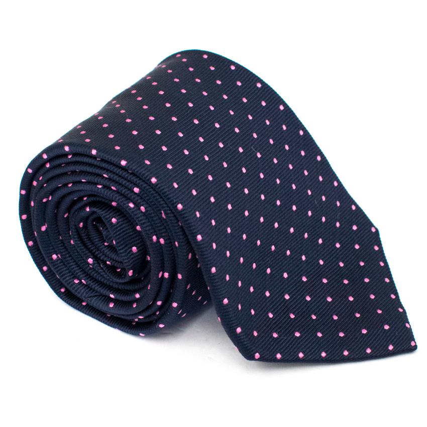 Men's Preowned Church's Pink And Navy Dots Tie Blue silk