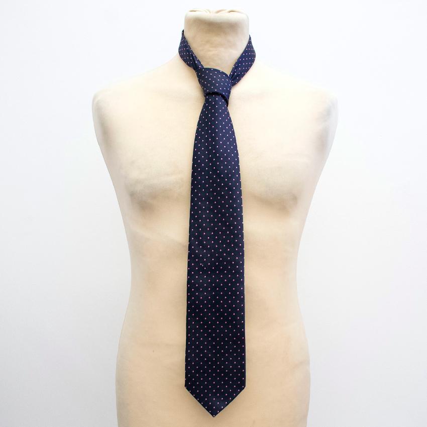 Men's Preowned Church's Pink And Navy Dots Tie Blue silk