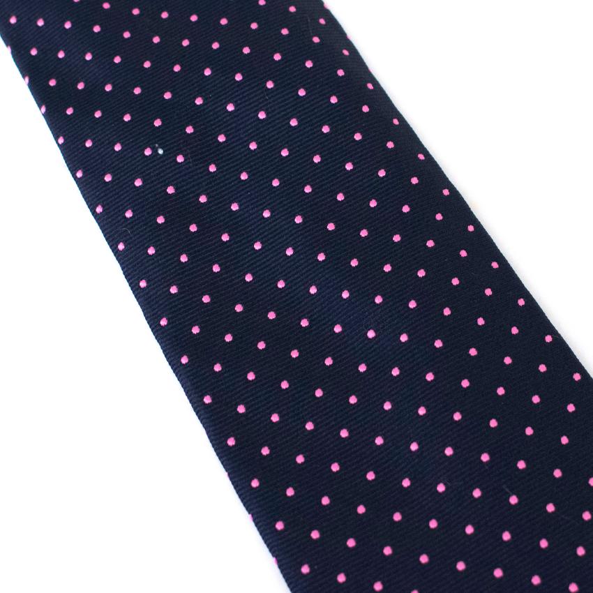 Men's Preowned Church's Pink And Navy Dots Tie Blue silk