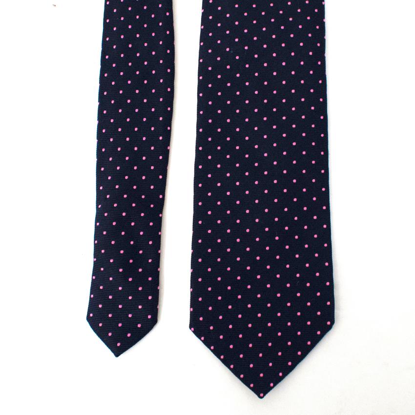 Men's Preowned Church's Pink And Navy Dots Tie Blue silk