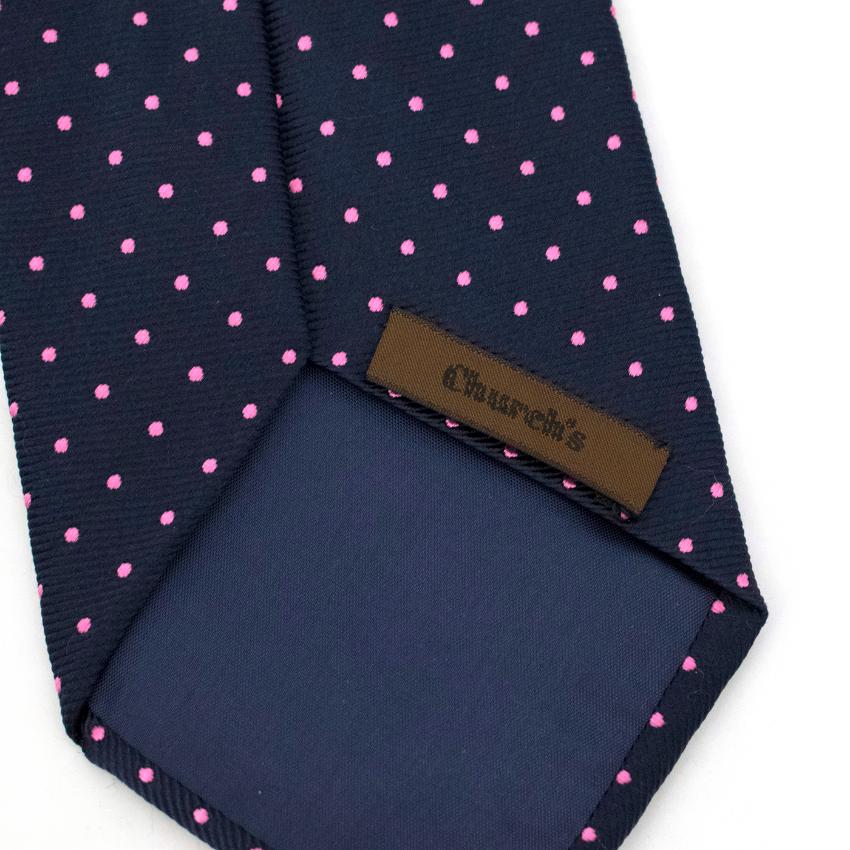 Men's Preowned Church's Pink And Navy Dots Tie Blue silk