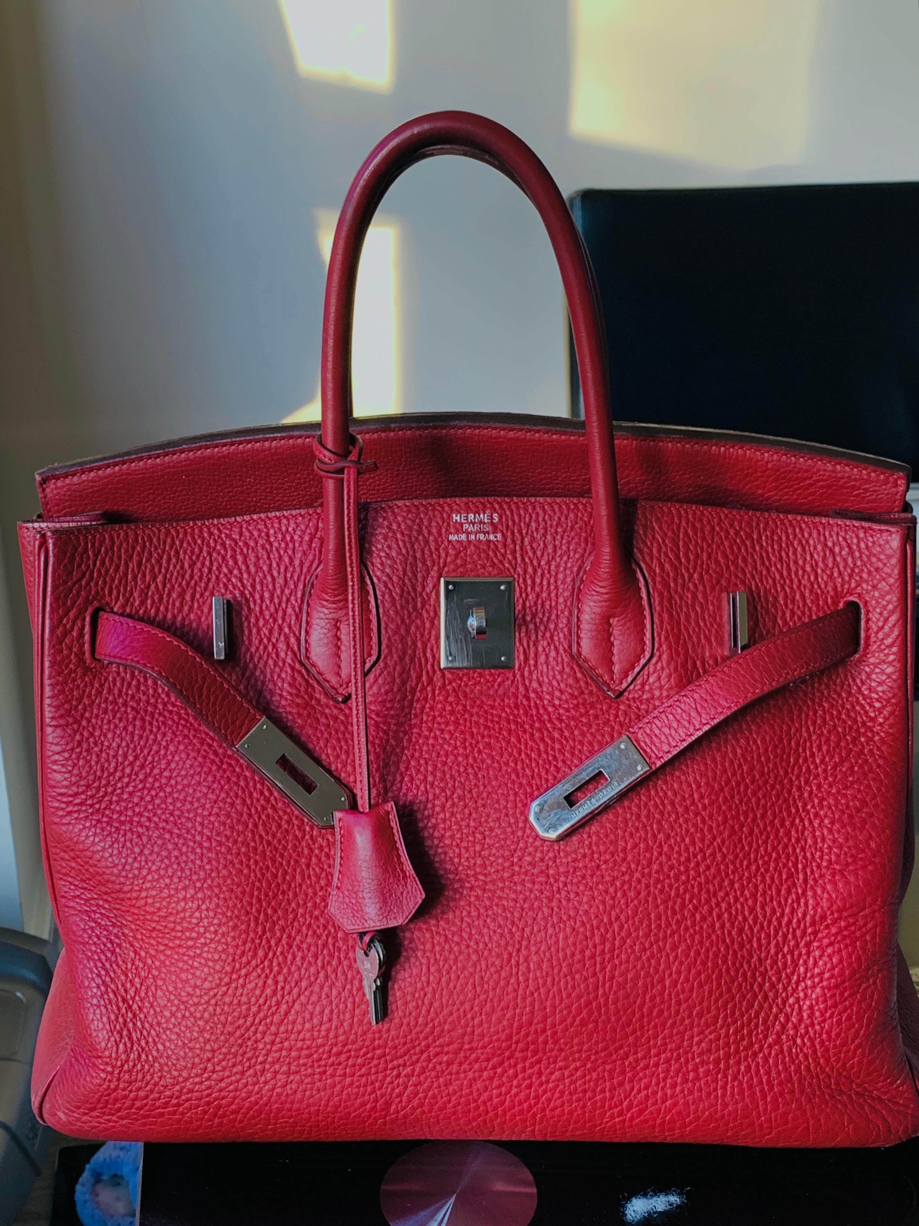 Preowned Hermes Red Togo Leather Birkin 35 PHW Size 35