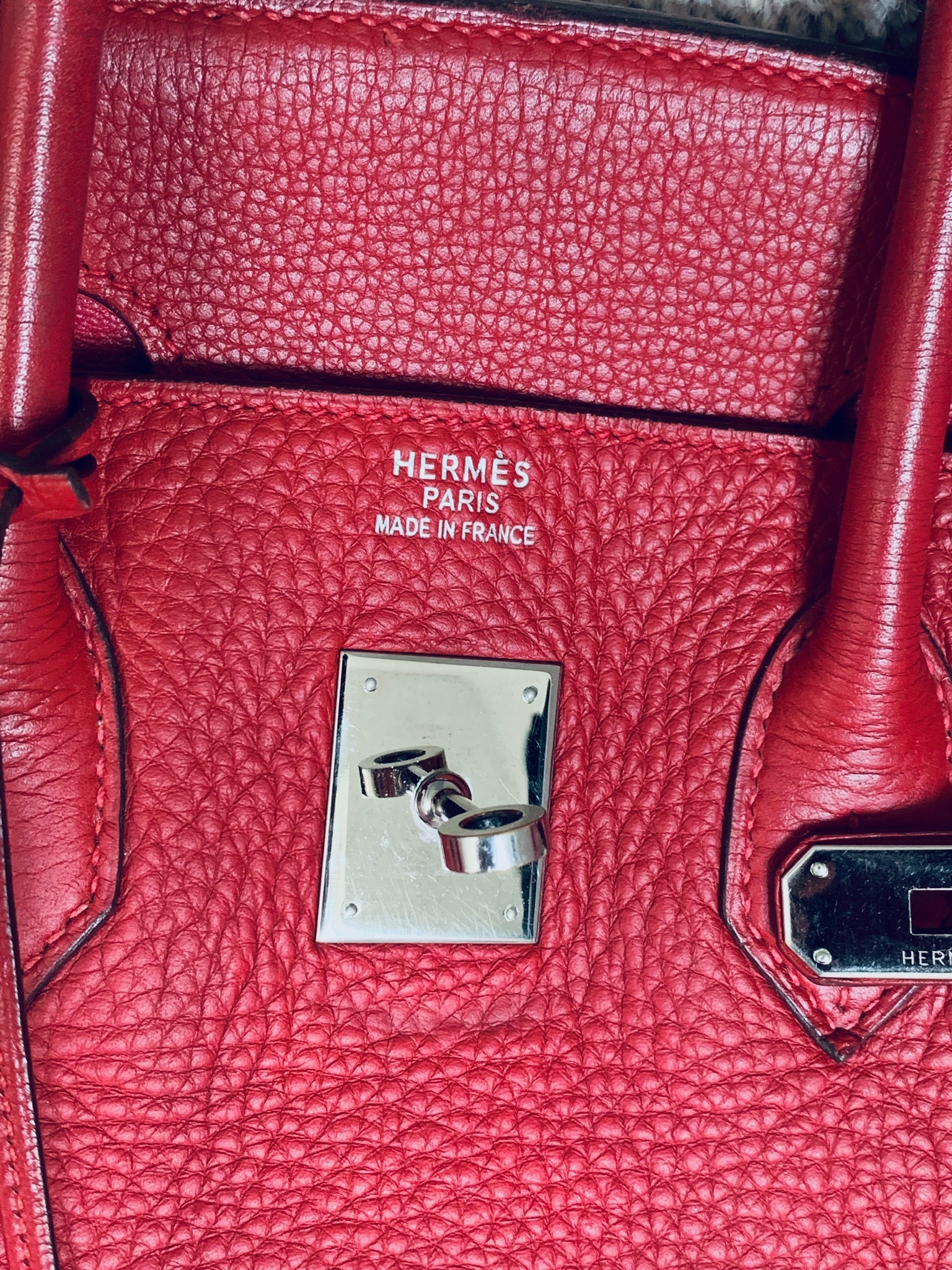 Preowned Hermes Red Togo Leather Birkin 35 PHW Size 35