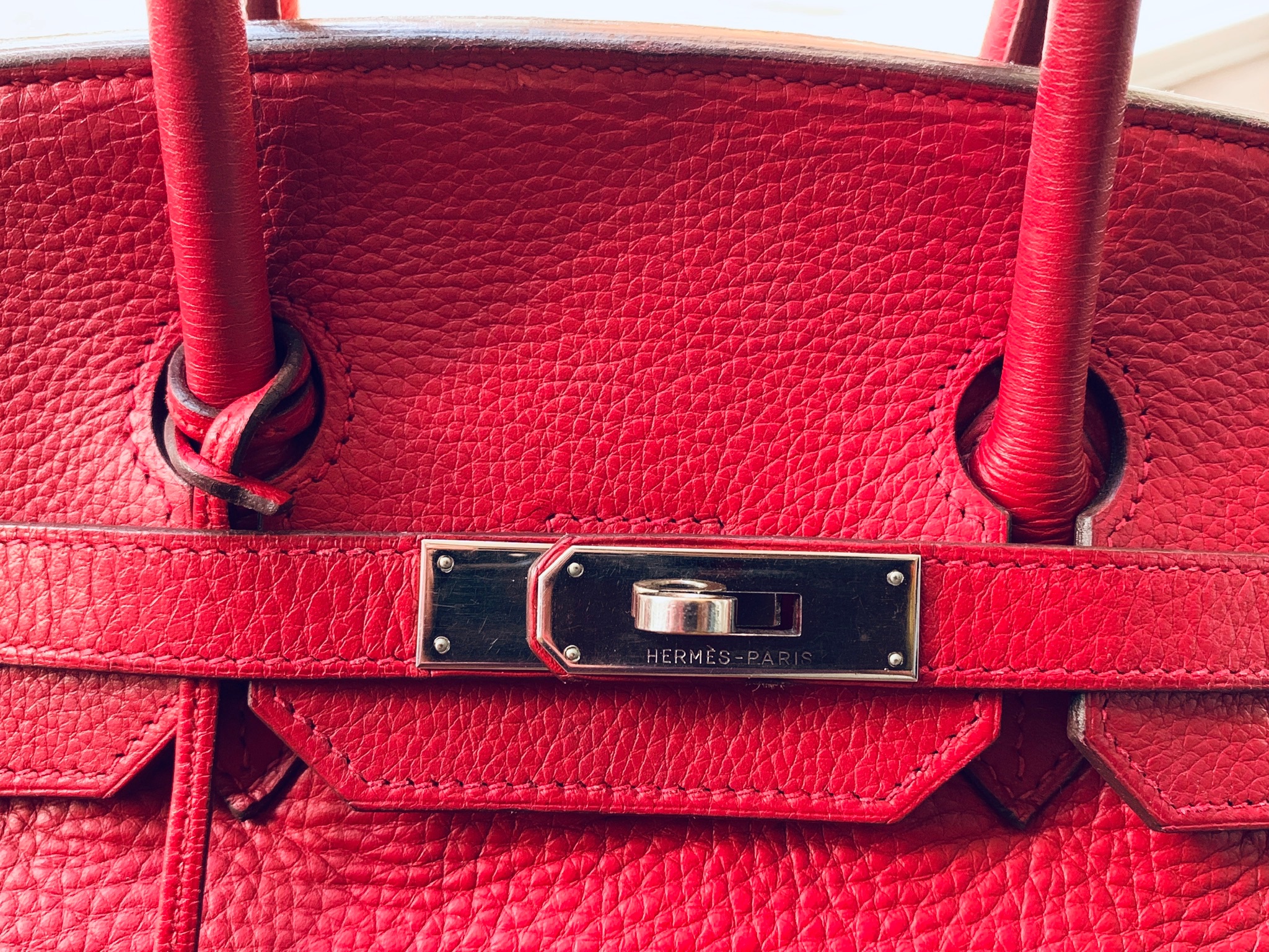 Preowned Hermes Red Togo Leather Birkin 35 PHW Size 35