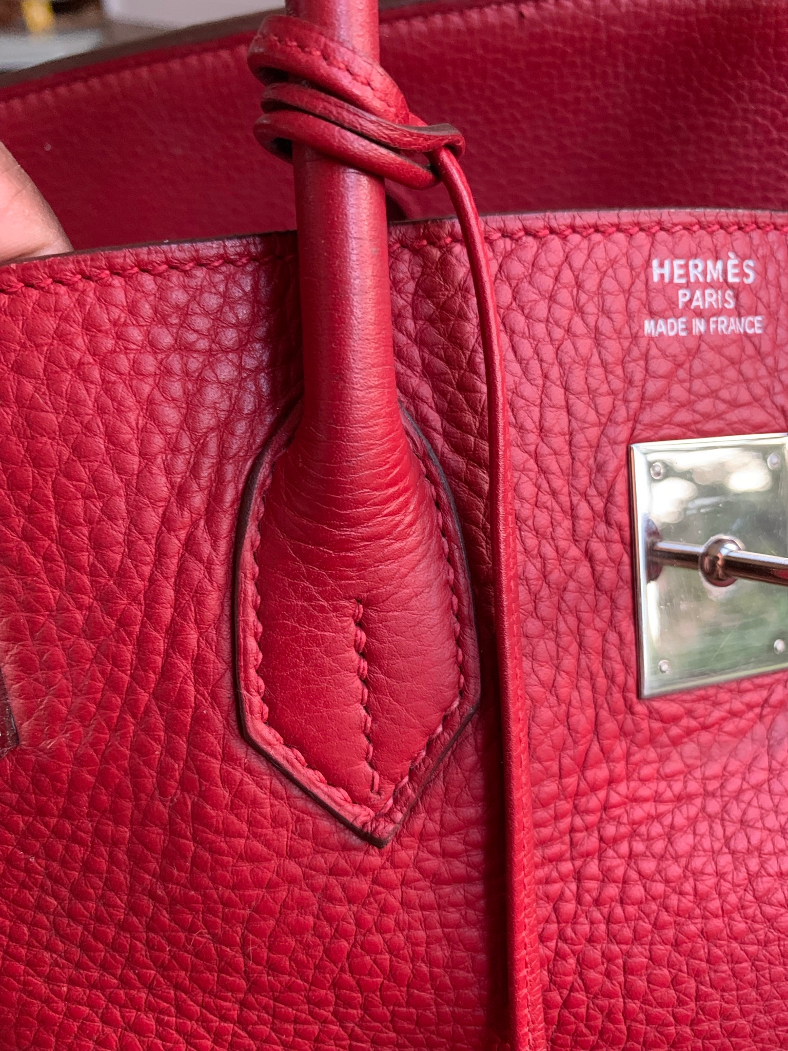 Preowned Hermes Red Togo Leather Birkin 35 PHW Size 35