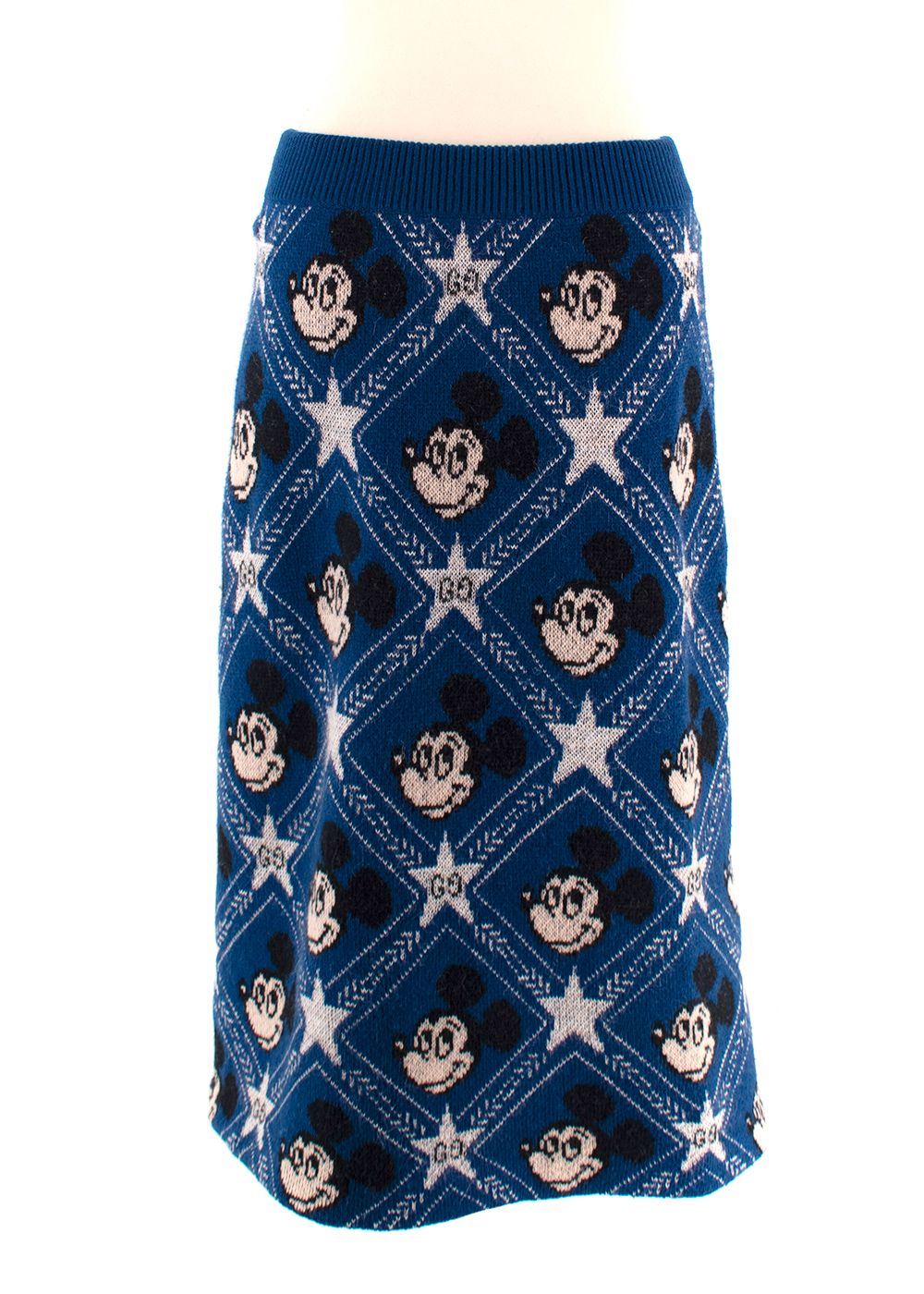 Preowned Gucci x Disney Blue Mickey Mouse Wool Midi Skirt Size M wool/polyamide/metalic fibre