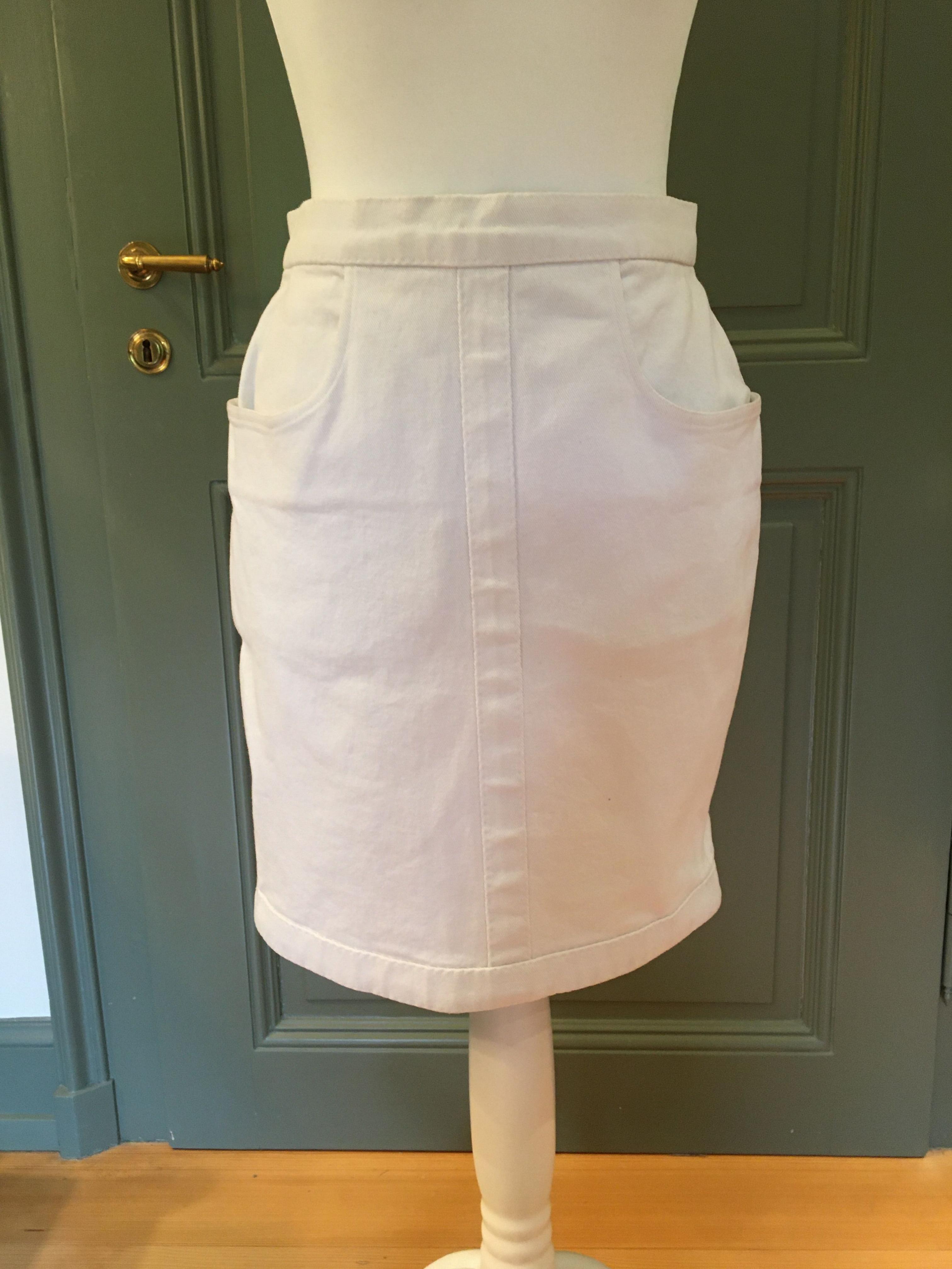 Preowned Chanel White Cotton Skirt Size XS