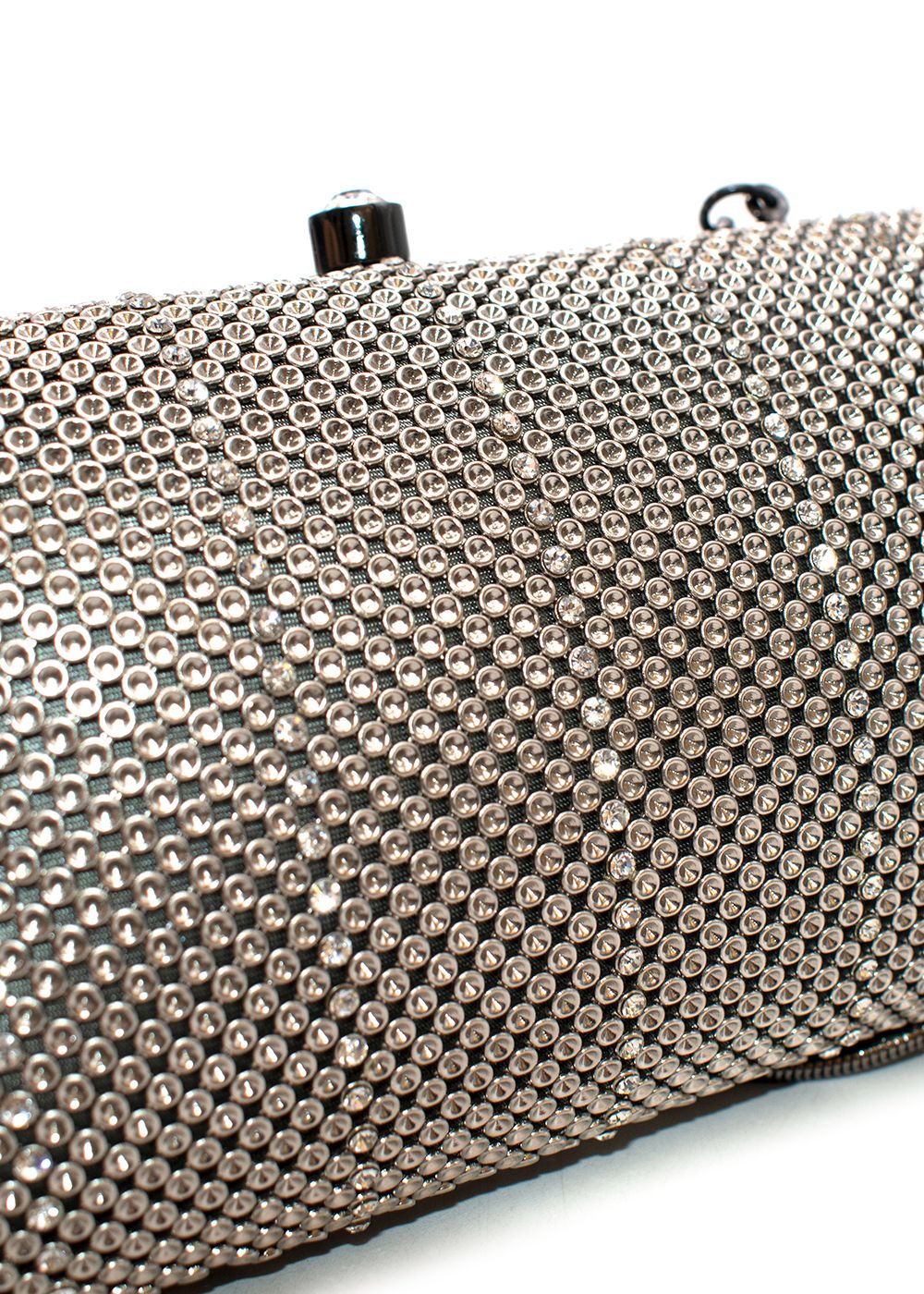 Whiting  Davis Dimple Mesh Clutch Pewter Silver mesh/gem embellishments