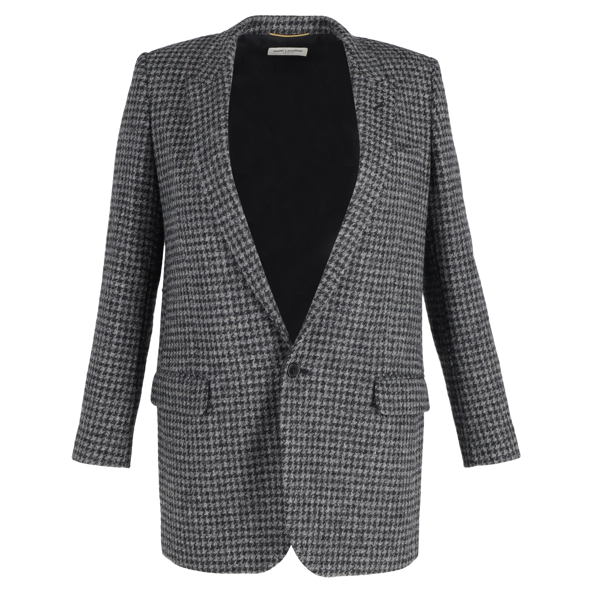 Preowned Saint Laurent Grey Houndstooth Single Breasted Blazer Size M wool