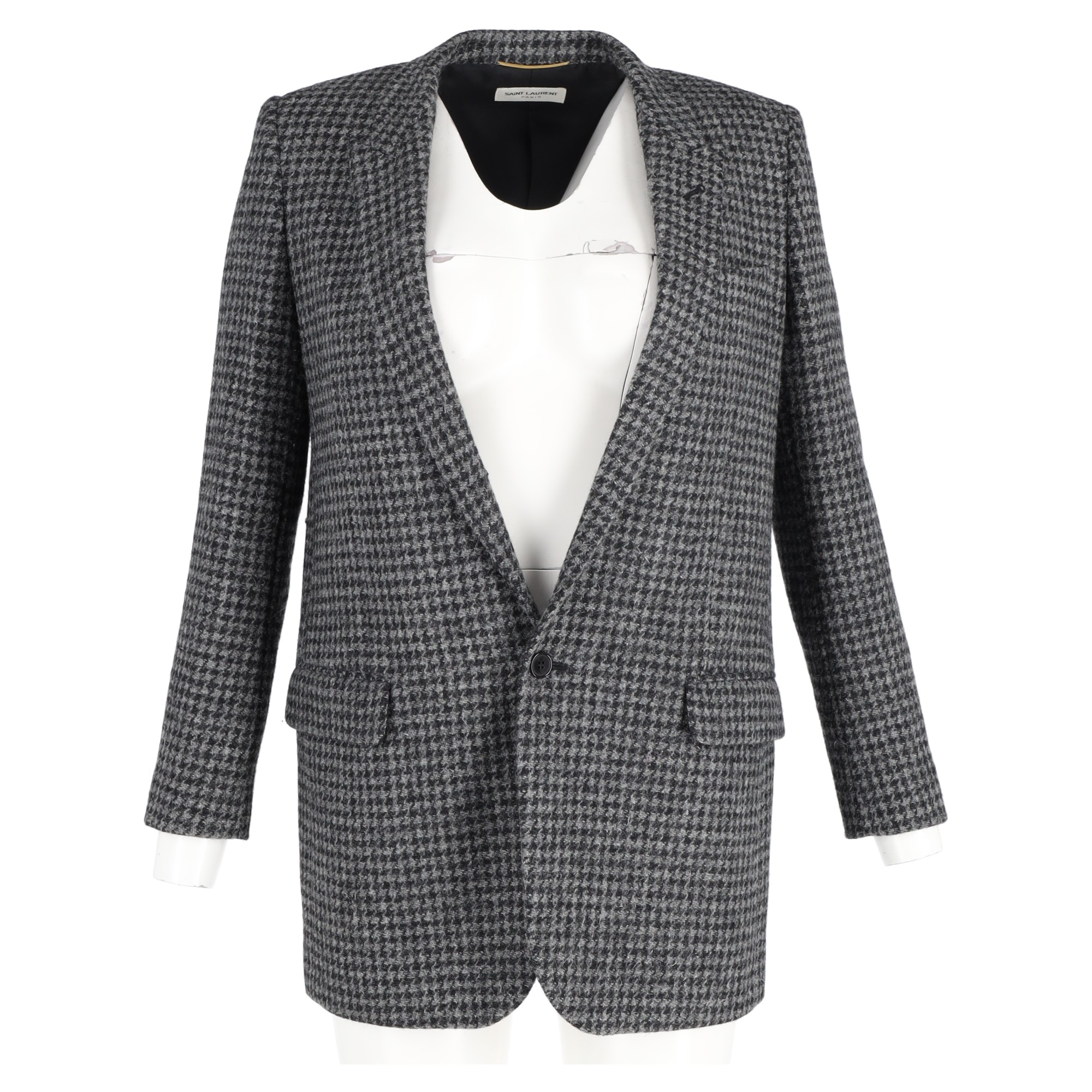 Preowned Saint Laurent Grey Houndstooth Single Breasted Blazer Size M wool