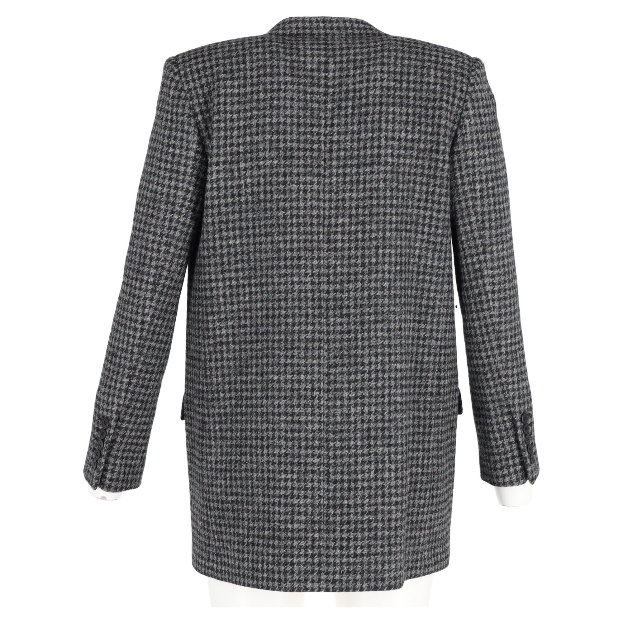 Preowned Saint Laurent Grey Houndstooth Single Breasted Blazer Size M wool