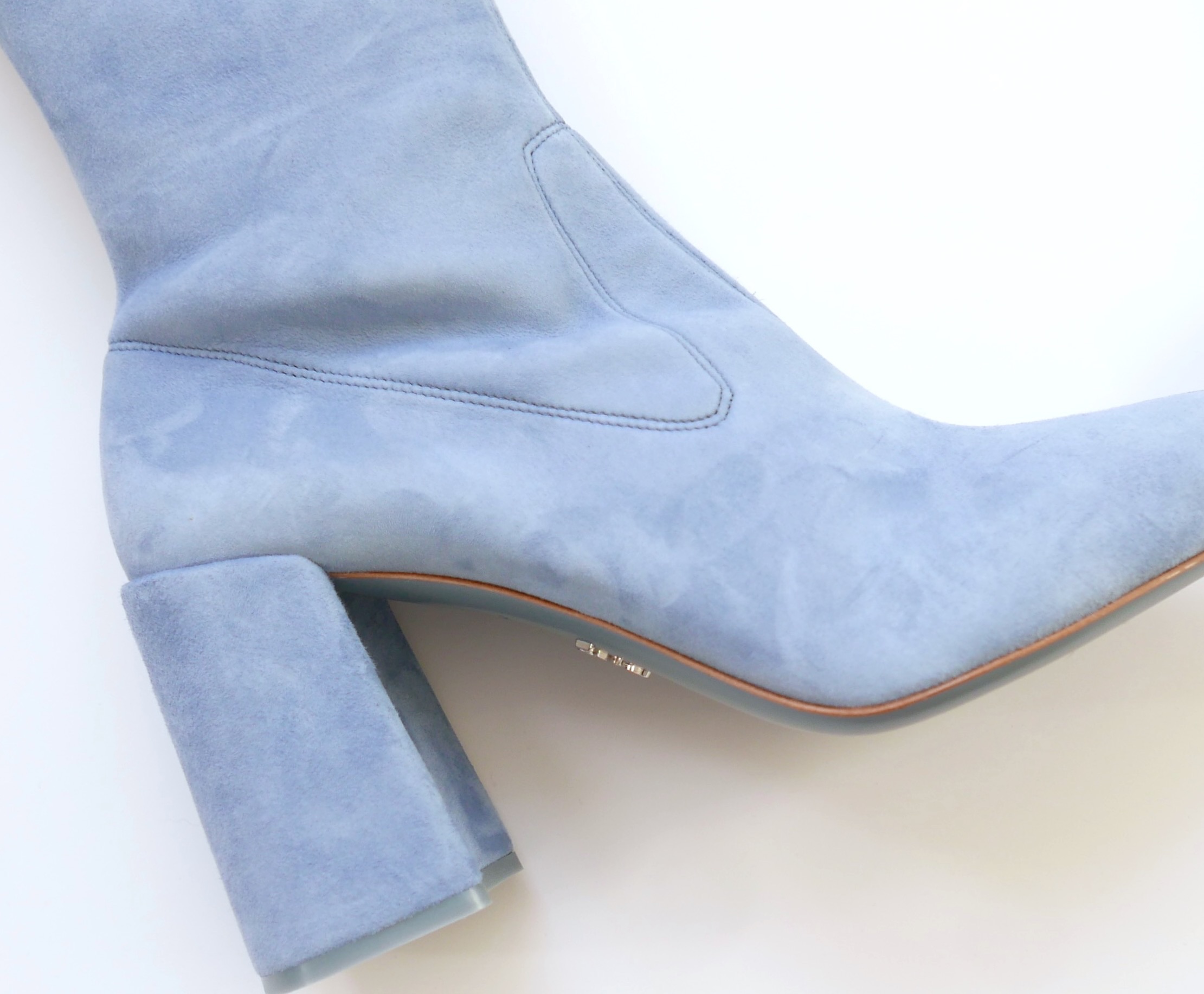 Prada Pale Blue OTK Stretch Heeled Boots Size 385 suede