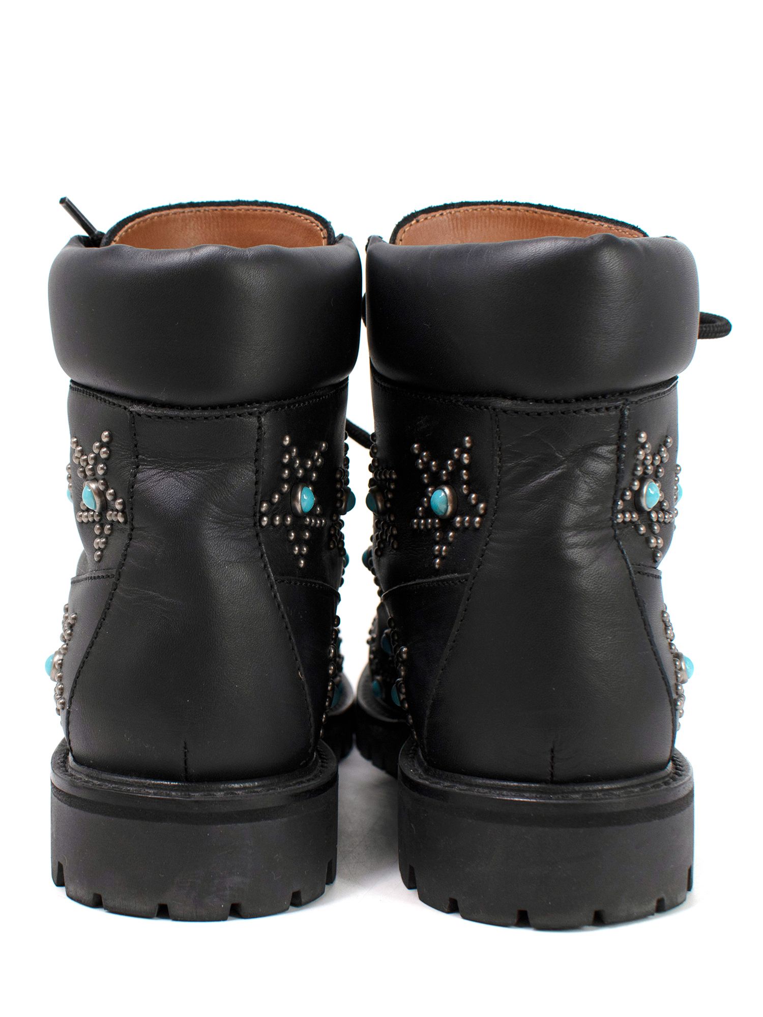 Preowned Valentino Starstudded Leather Ankle Boots Size 36 black teal leather/metal