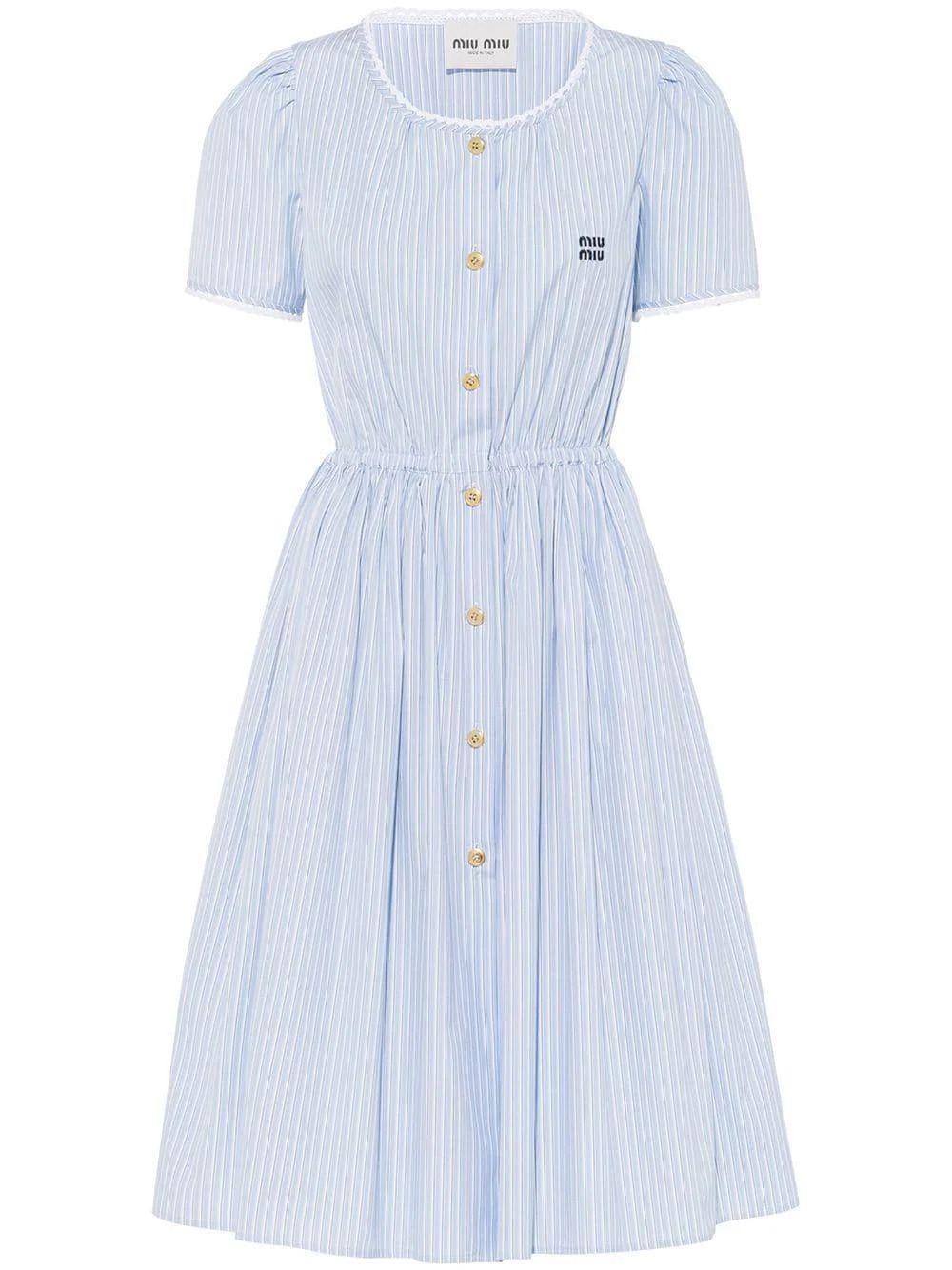 Preowned Miu Miu Blue Chambray Striped Midi Dress Size M cotton