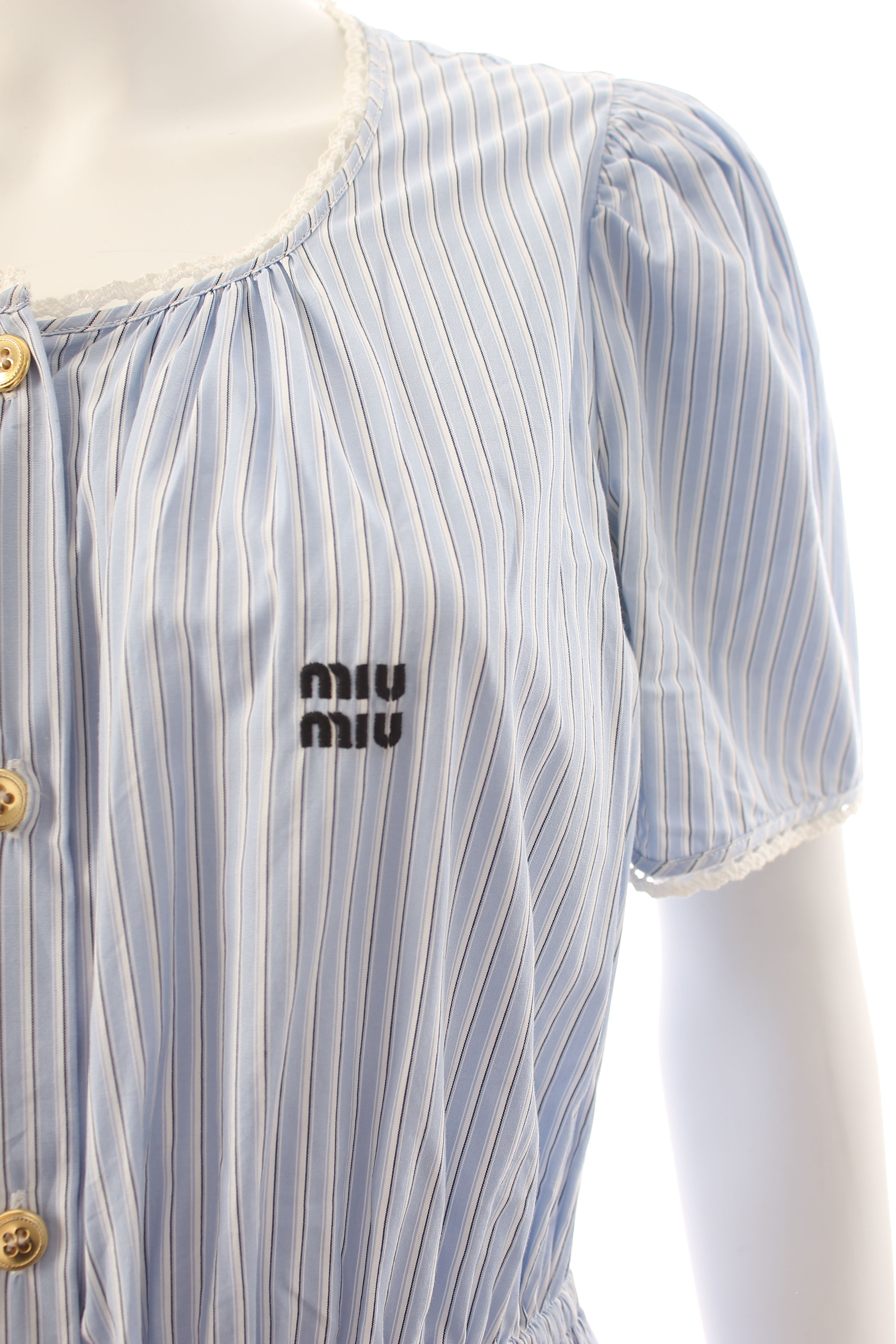 Preowned Miu Miu Blue Chambray Striped Midi Dress Size M cotton