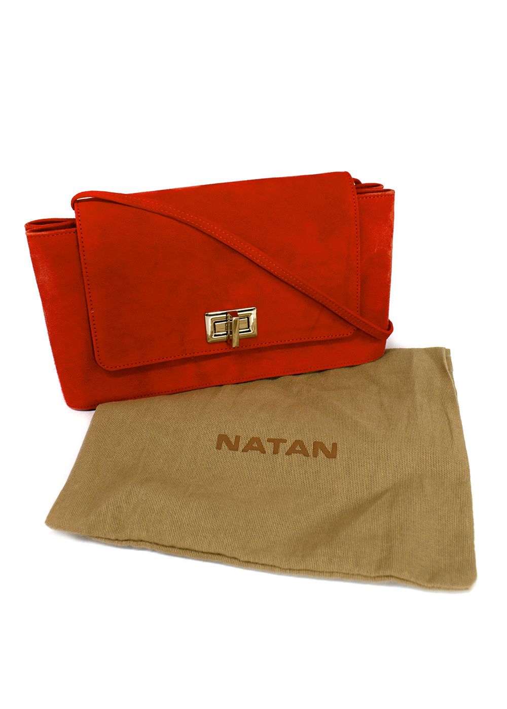 Natan Bright Red Suede Shoulder Bag